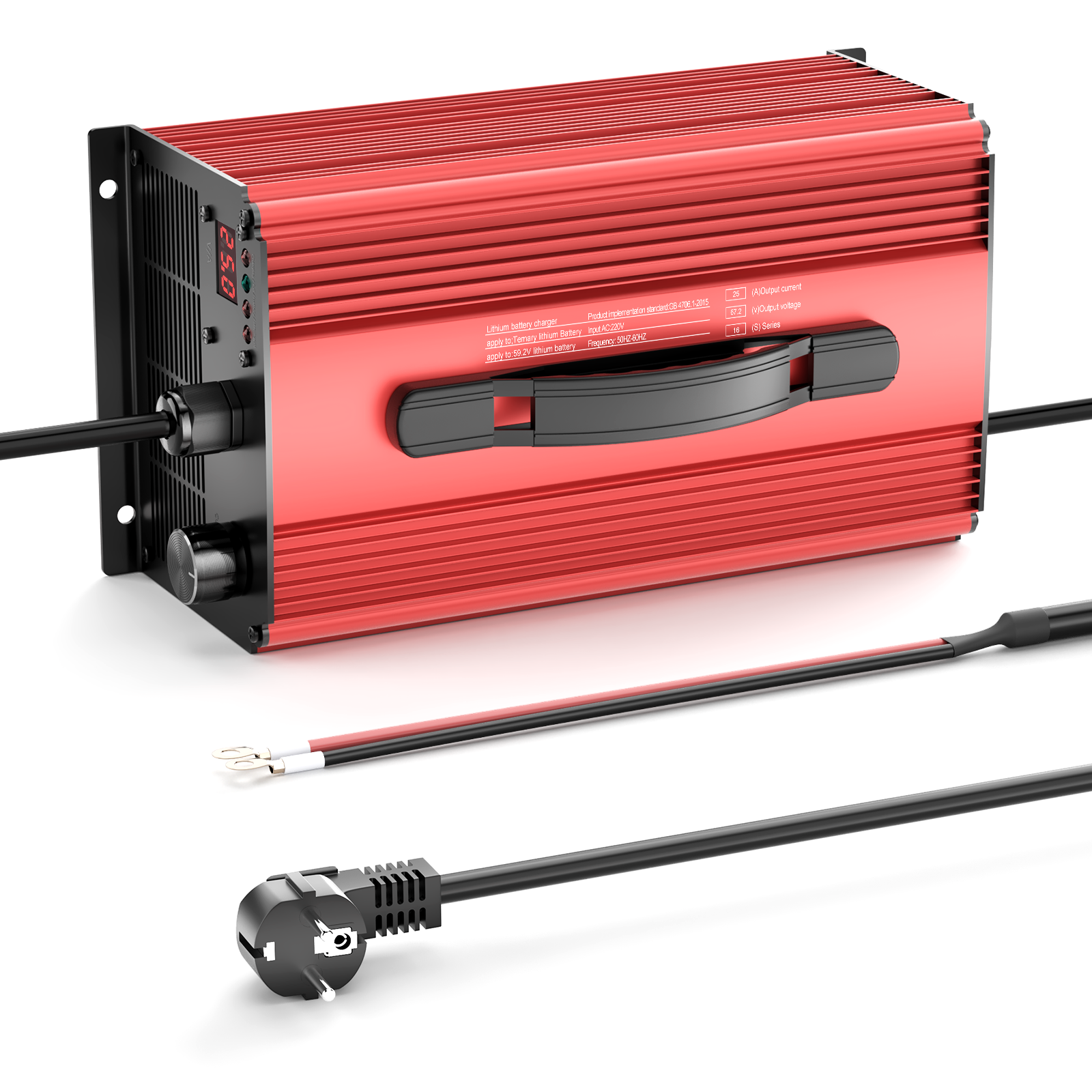 NOEIFEVO 67.2V 25A Ładowarka do baterii litowo-jonowych dla baterii Li-Ion Lipo 59.2V (60V) 16S, z wyświetlaczem LCD, regulowanym prądem, ładowarka do rowerów elektrycznych, hulajnóg, motocykli elektrycznych