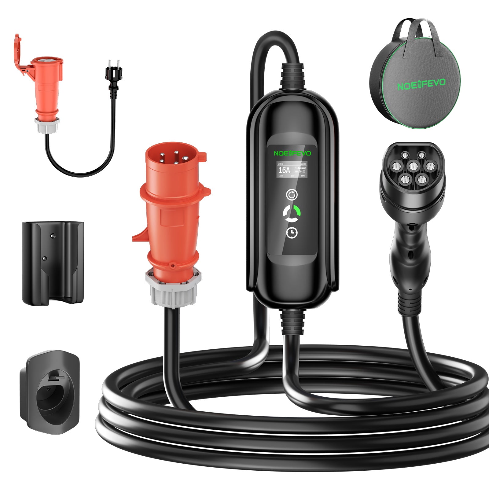 11KW EV Estación de Carga, 16A 3 Fase Tipo 2 Cargador Móvil para Vehículos Eléctricos, CEE 16A Plug, 5 Cable del medidor EVSE Caja de pared