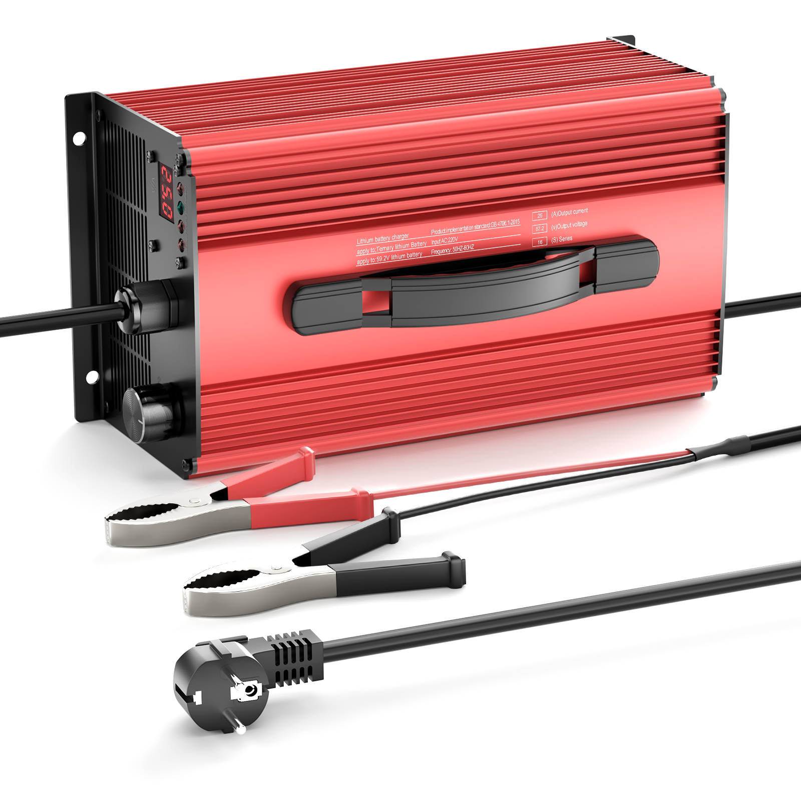 NOEIFEVO 67.2V 25A Ładowarka do baterii litowo-jonowych dla baterii Li-Ion Lipo 59.2V (60V) 16S, z wyświetlaczem LCD, regulowanym prądem, ładowarka do rowerów elektrycznych, hulajnóg, motocykli elektrycznych