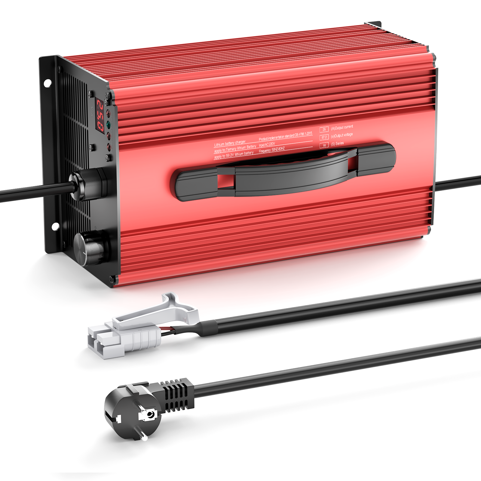 NOEIFEVO 67.2V 25A Ładowarka do baterii litowo-jonowych dla baterii Li-Ion Lipo 59.2V (60V) 16S, z wyświetlaczem LCD, regulowanym prądem, ładowarka do rowerów elektrycznych, hulajnóg, motocykli elektrycznych