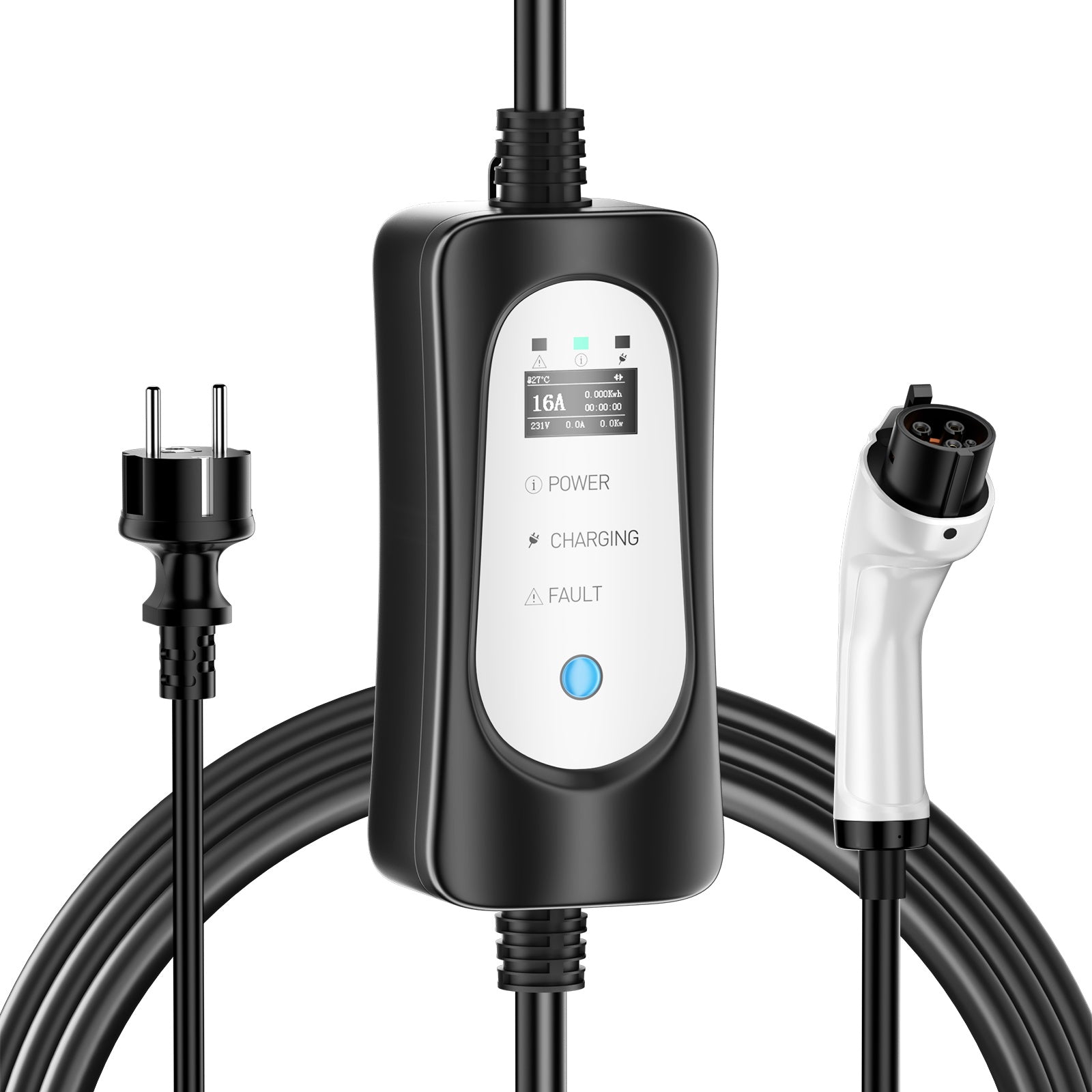 Portable Type2 3.7KW 16A EV Charger, 5 Meters Mobile EV Charging Cable with Schuko