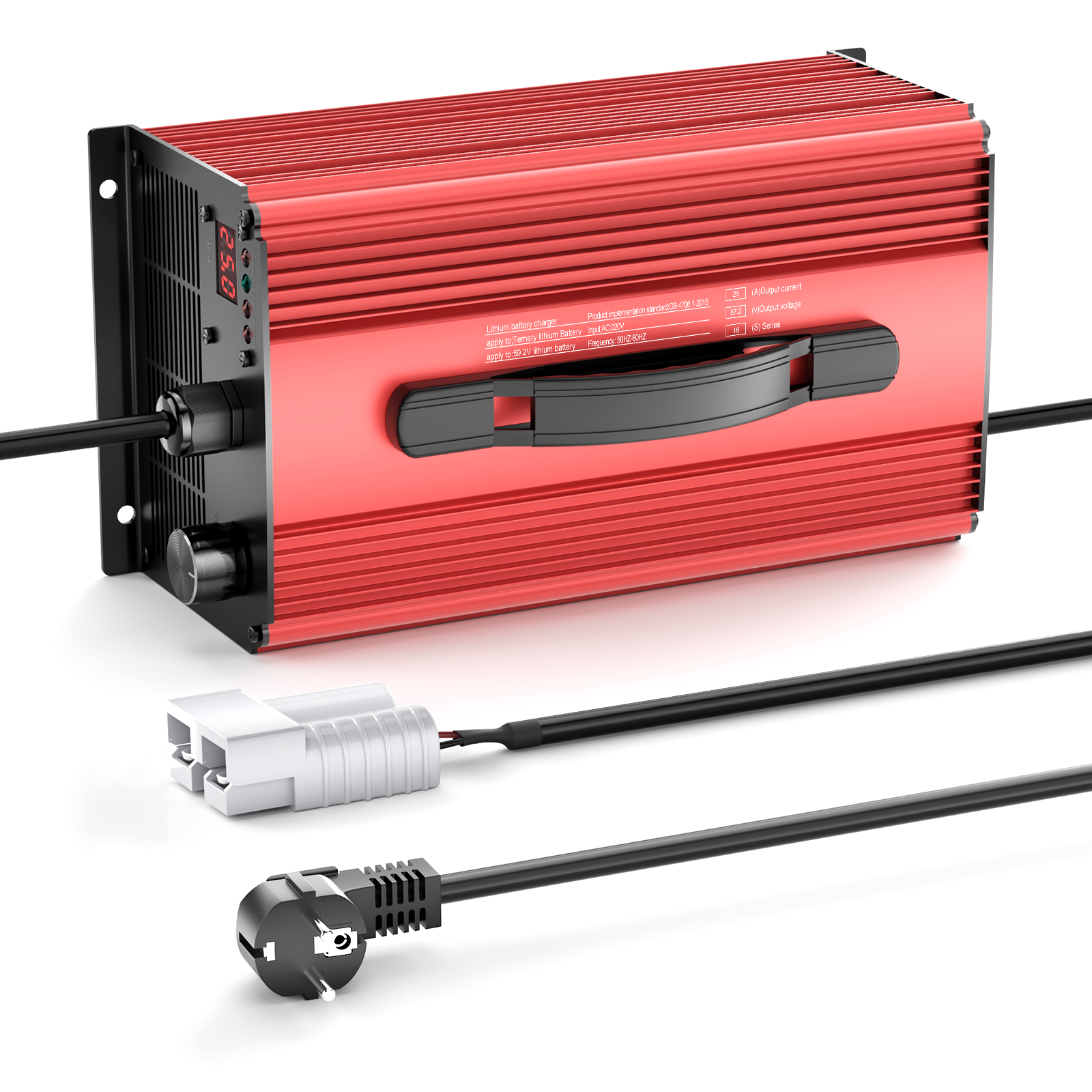 NOEIFEVO 67.2V 25A Ładowarka do baterii litowo-jonowych dla baterii Li-Ion Lipo 59.2V (60V) 16S, z wyświetlaczem LCD, regulowanym prądem, ładowarka do rowerów elektrycznych, hulajnóg, motocykli elektrycznych