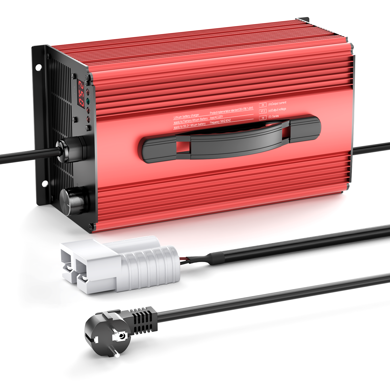 NOEIFEVO 67.2V 25A Ładowarka do baterii litowo-jonowych dla baterii Li-Ion Lipo 59.2V (60V) 16S, z wyświetlaczem LCD, regulowanym prądem, ładowarka do rowerów elektrycznych, hulajnóg, motocykli elektrycznych