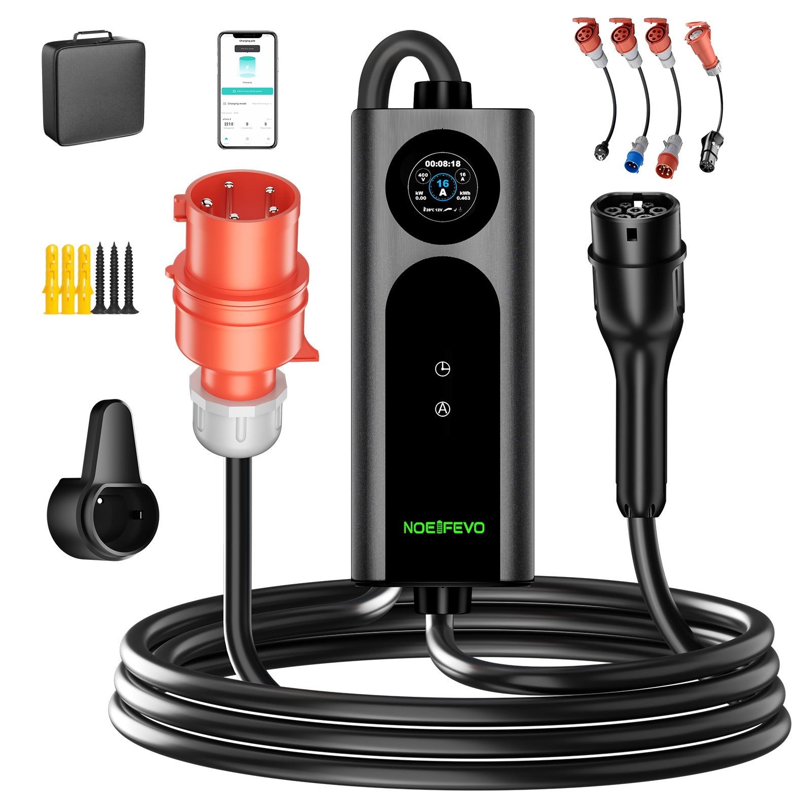 NOEIFEVO 2026 Pro mobil wallbox 11kw med app, elbil CEE 16A till Typ 2-laddkabel, 3-fas EV-laddare för alla elbilar (IEC 62196-2) & PHEV