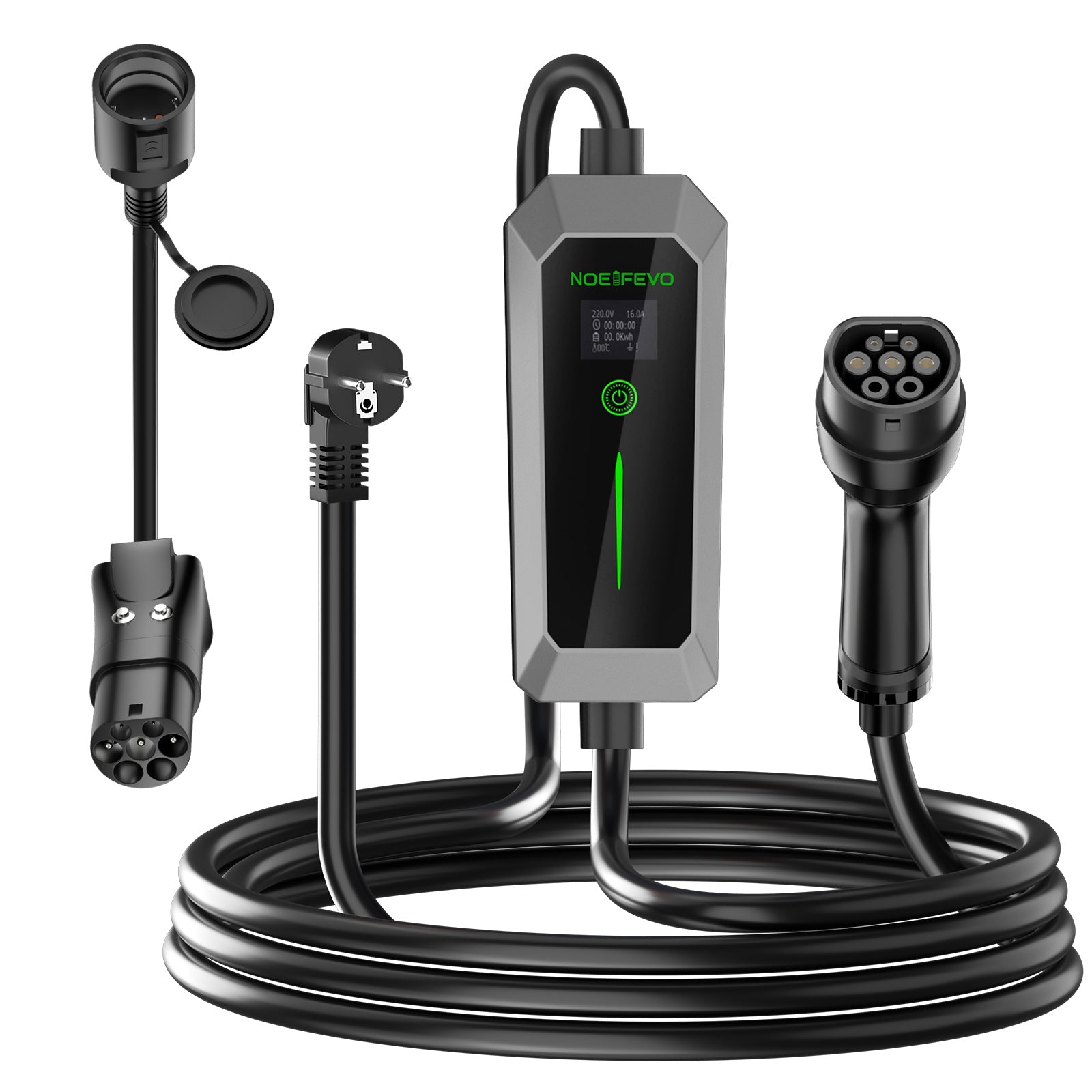 NOEIFEVO Carregador EV de 3,5 kW Tipo 2 para Schuko, 5/10 metros Cabo de carregamento EV à prova de chuva para utilização no exterior