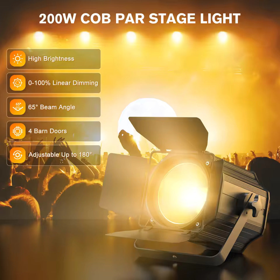 200W LED COB PAR Scheinwerfer mit Abschirmklappen, warm- und kaltweiße lineare Strahler, DMX-Bühnenbeleuchtung für Bühne, Party und Konzert