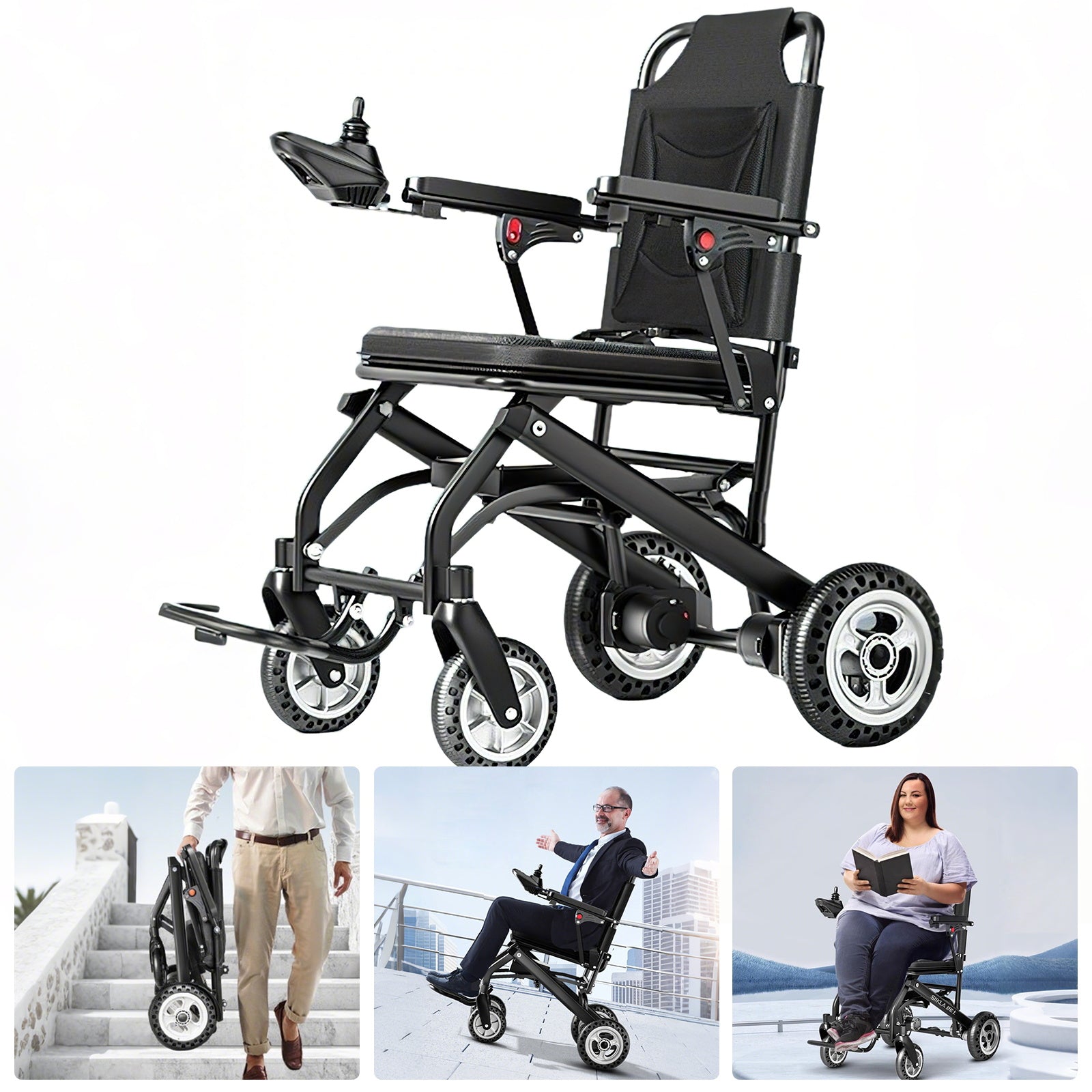 Elektrisk Rullstol – 13.6kg, 300W Motor, Avtagbart Litiumbatteri, Elektromagnetisk Broms, 100kg Bärförmåga, Lätt Hopfällbar Elrullstol Idealisk för Resor & Vardag