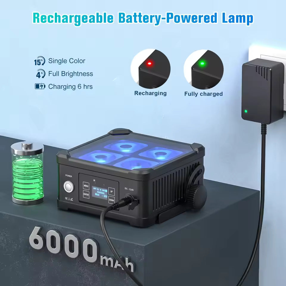 40W wasserdichter LED-PAR-Scheinwerfer (4x10W RGBWA+UV) mit integriertem Akku und DMX-Steuerung für DJs und Discos