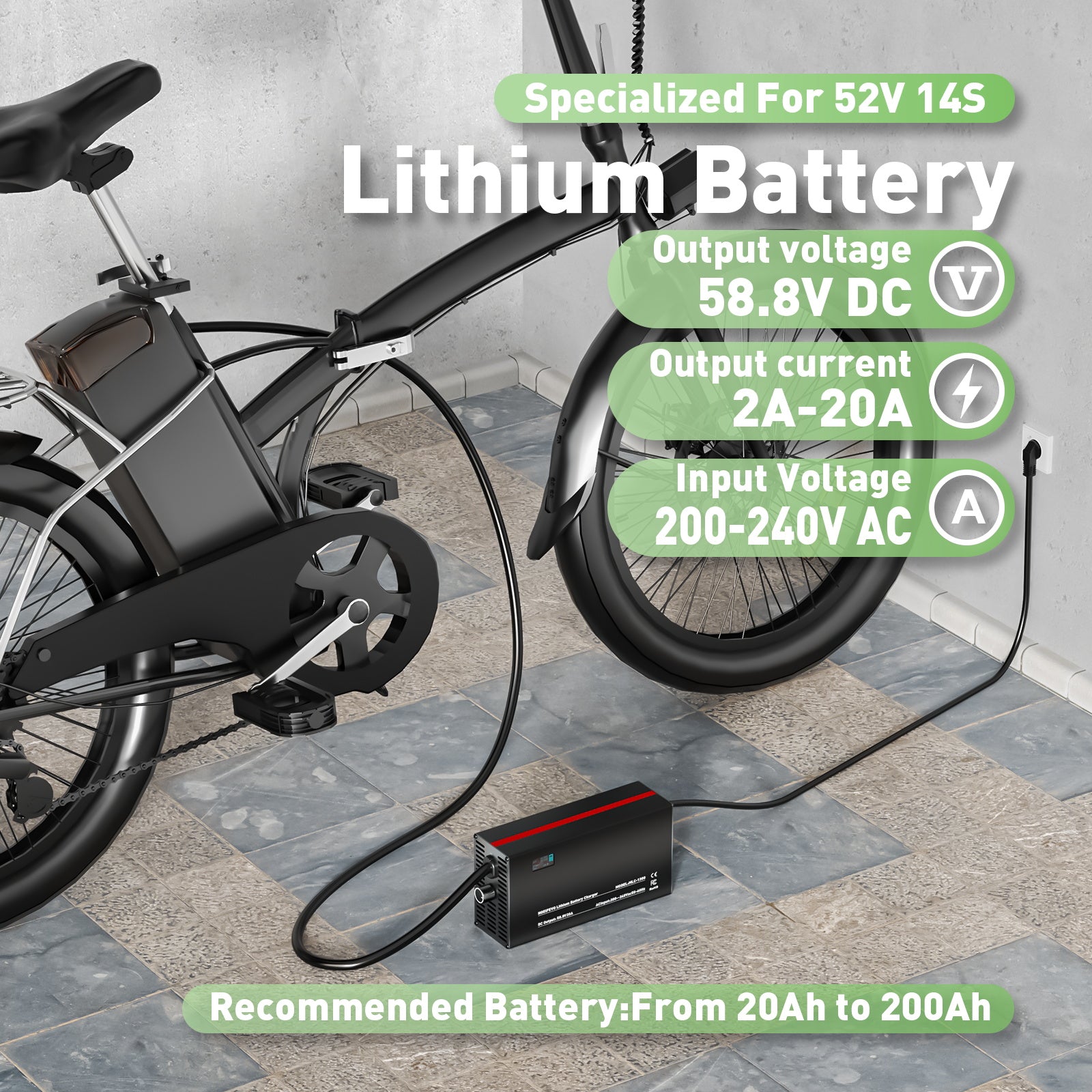 NOEIFEVO 58,8V 2-20A Caricabatterie per batterie al litio 51,8V 52V 14S Li-Ion Li-Po, con display LCD, corrente regolabile, caricabatterie per e-bike, scooter, moto elettrica