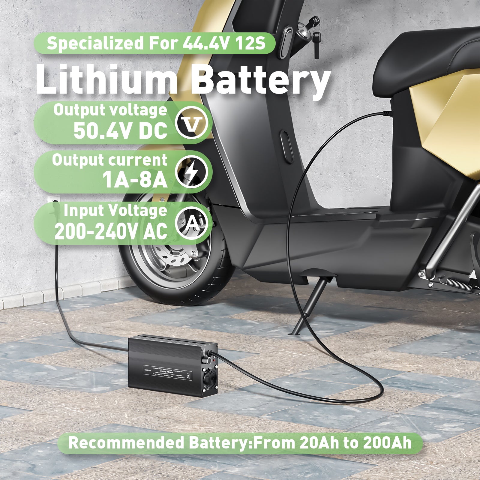 NOEIFEVO 50,4V 20A Lithium-batterijlader voor 44,4V 12S Lithium-Li-Ion-Lipo-batterij, LCD-display, instelbare stroom, lader voor E-bike, scooter, elektromotorfiets