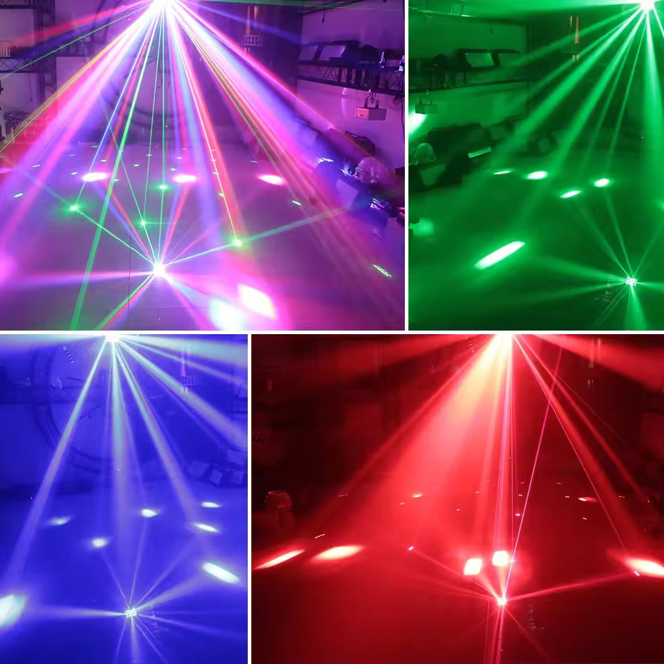 3-i-1 DMX RGBW partyljus, LED-laser, stroboskop, disco DJ-beam, spotscensbelysning, för dansklubb, bröllop och fjärilsljus