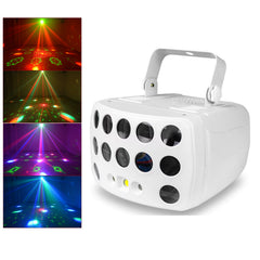 3-i-1 DMX RGBW partyljus, LED-laser, stroboskop, disco DJ-beam, spotscensbelysning, för dansklubb, bröllop och fjärilsljus