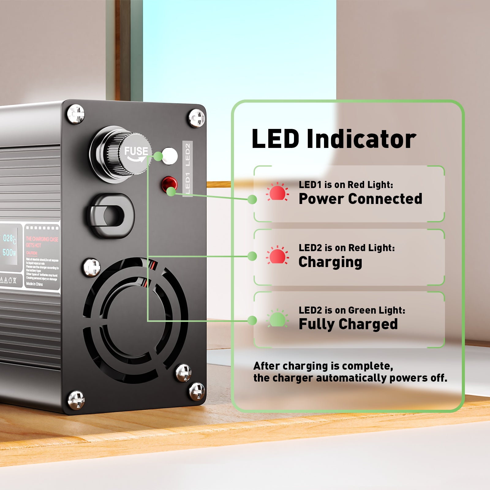 NOEIFEVO 79,8V 5A Litiumladdare för 19S 70,3V batteri, LED-display, aluminiumhölje, fläkt