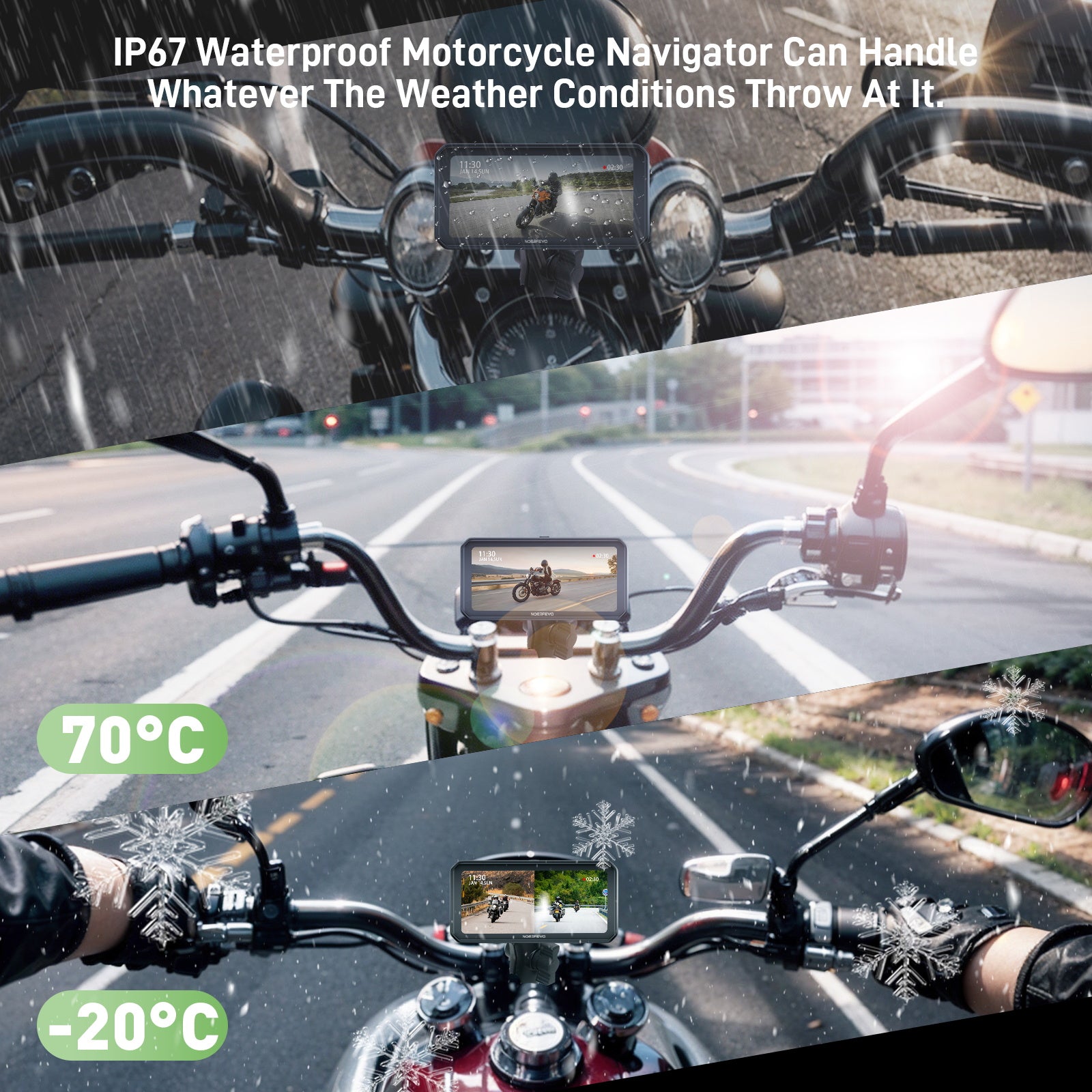 NOEIFEVO MT9B Motorcykel-Carplay-skærm med blindvinkelregistreringsfunktion, trådløs CarPlay og Android Auto, bærbar vandtæt 6,3-tommer touchskærm, forbedret dual Bluetooth, navigation