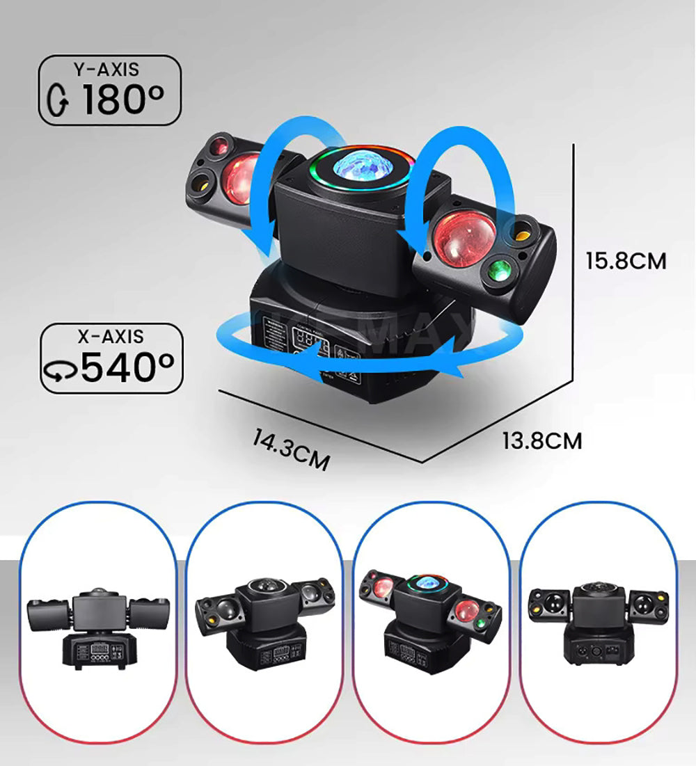 60W Moving Head Partylicht, 2-Arm RGBW Beam Disco-Partylicht mit Fernbedienung, DMX512 Bühneneffekt DJ-Licht für Veranstaltungen, Club, Weihnachten