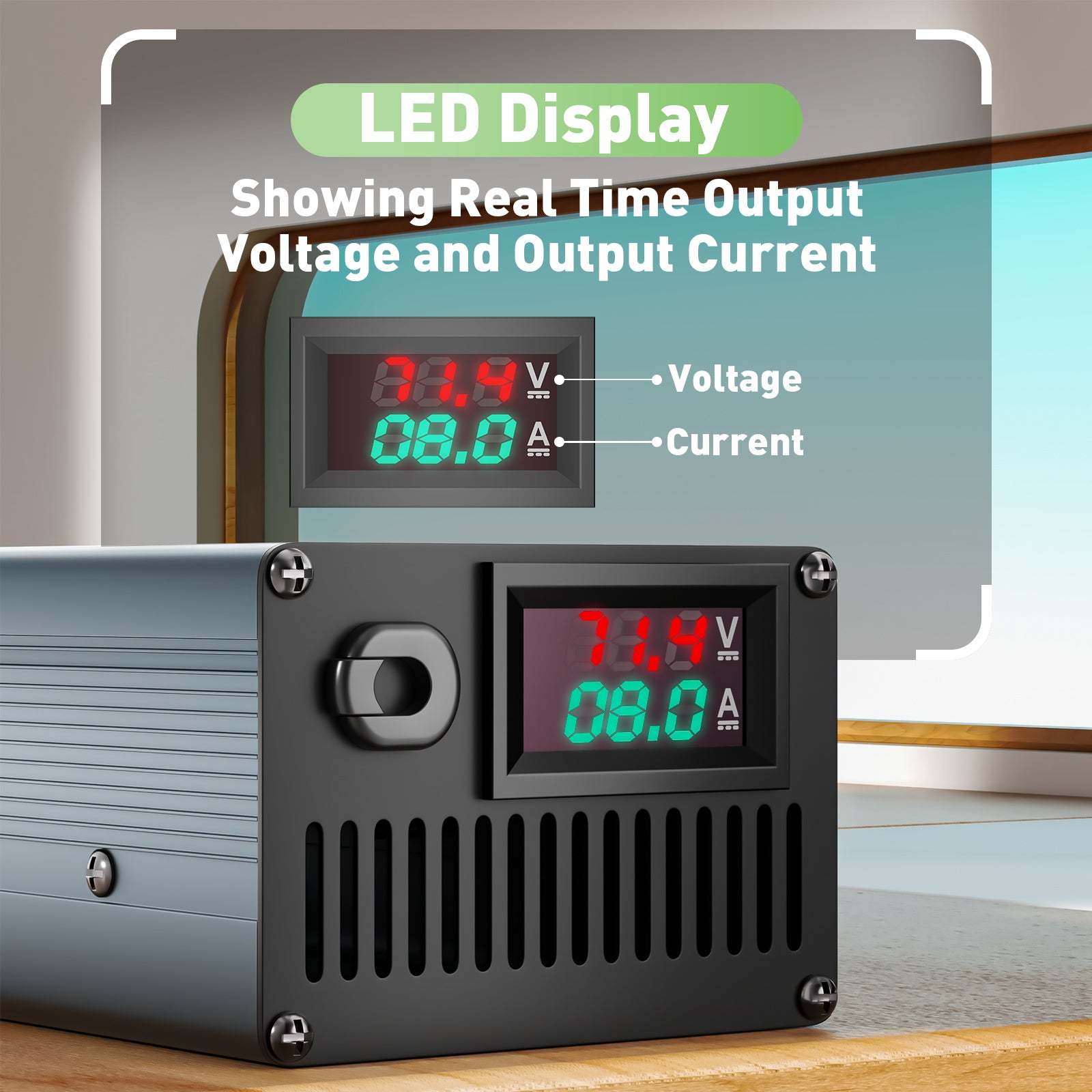 NOEIFEVO 71,4V 8A Lithiumbatterilader til 17S 62,9V Li-Ion-batterier, Strømindstilling 1-8A, langsom opladning og hurtig opladning (MLC1300)