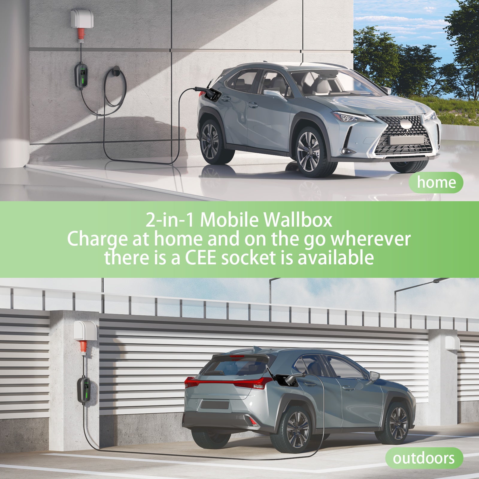 NOEIFEVO F097 11KW EV Mobile Wallbox sovelluksella, 3-vaiheinen 6-16A säädettävällä lataustehoilla, Wi-Fi etäohjaus, CEE 16A - Type 2 EV latauskaapeli