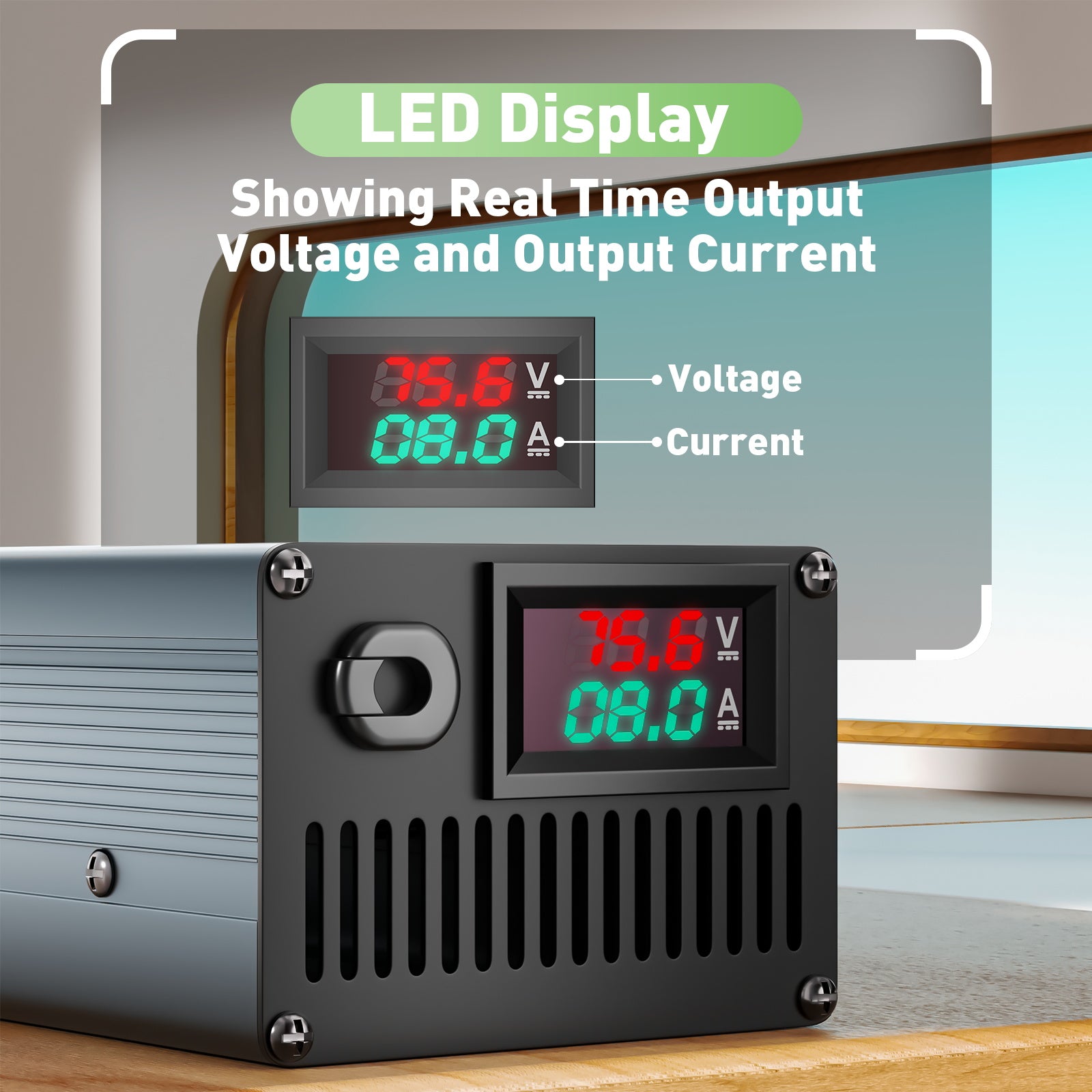 NOEIFEVO 75.6V 8A 18S Lithiumbatterijlader voor 18S 66.6V Li-ionbatterijen, stroominstelling 1-8A, langzaam opladen en snel opladen (MLC1300)