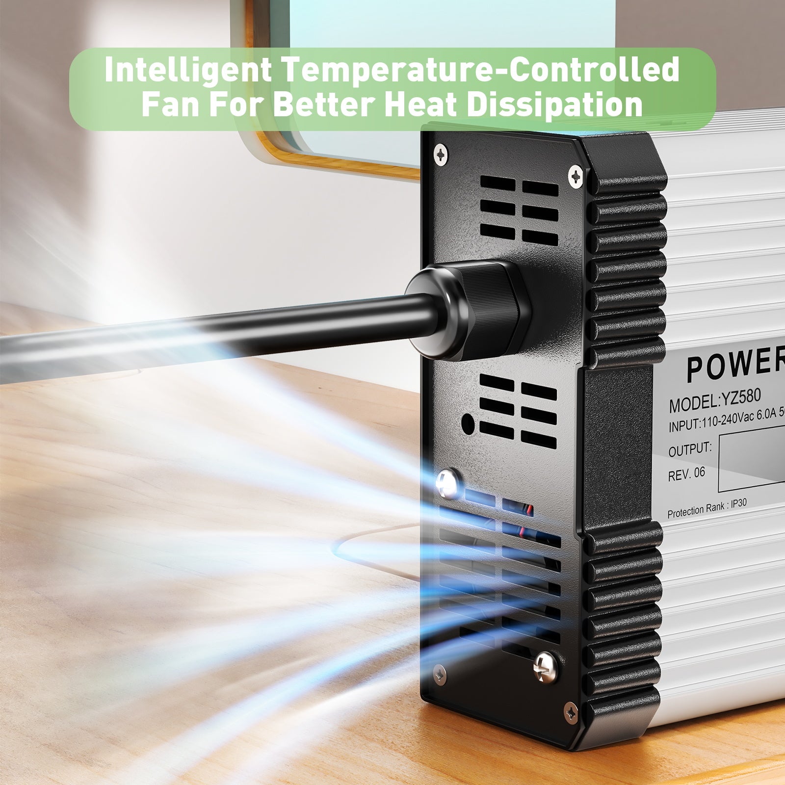 NOEIFEVO 29.2V 14A LiFePO4-batterilader til 24V 25.6V 8S LiFePO4-batteri, med kølevifte, automatisk slukning.