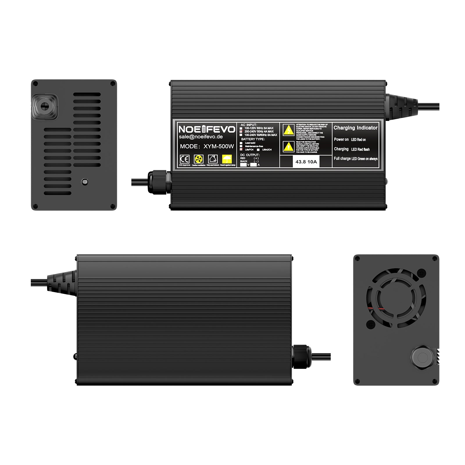 Noeifevo 43,8 V 10 A LiFePO4 Ładowarka  do akumulatora LiFePO4 36 V 38,4 V 12 S