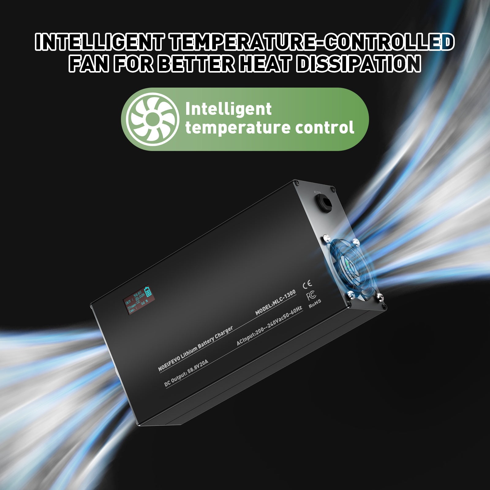 NOEIFEVO 58,8V 2-20A Caricabatterie per batterie al litio 51,8V 52V 14S Li-Ion Li-Po, con display LCD, corrente regolabile, caricabatterie per e-bike, scooter, moto elettrica