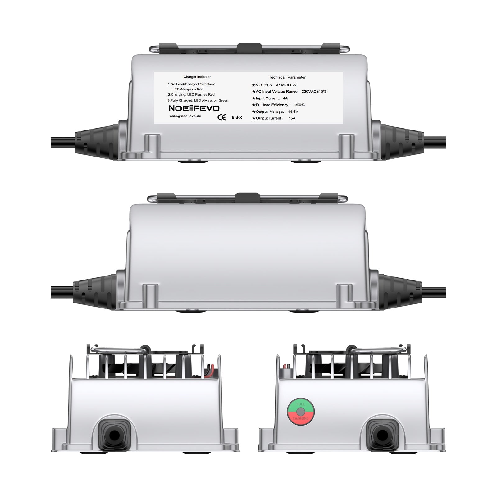 NOEIFEVO 14,6 V 15 A Wodoodporna ładowarka LiFePO4 do akumulatora 12 V (12,8 V) 4S LiFePO4