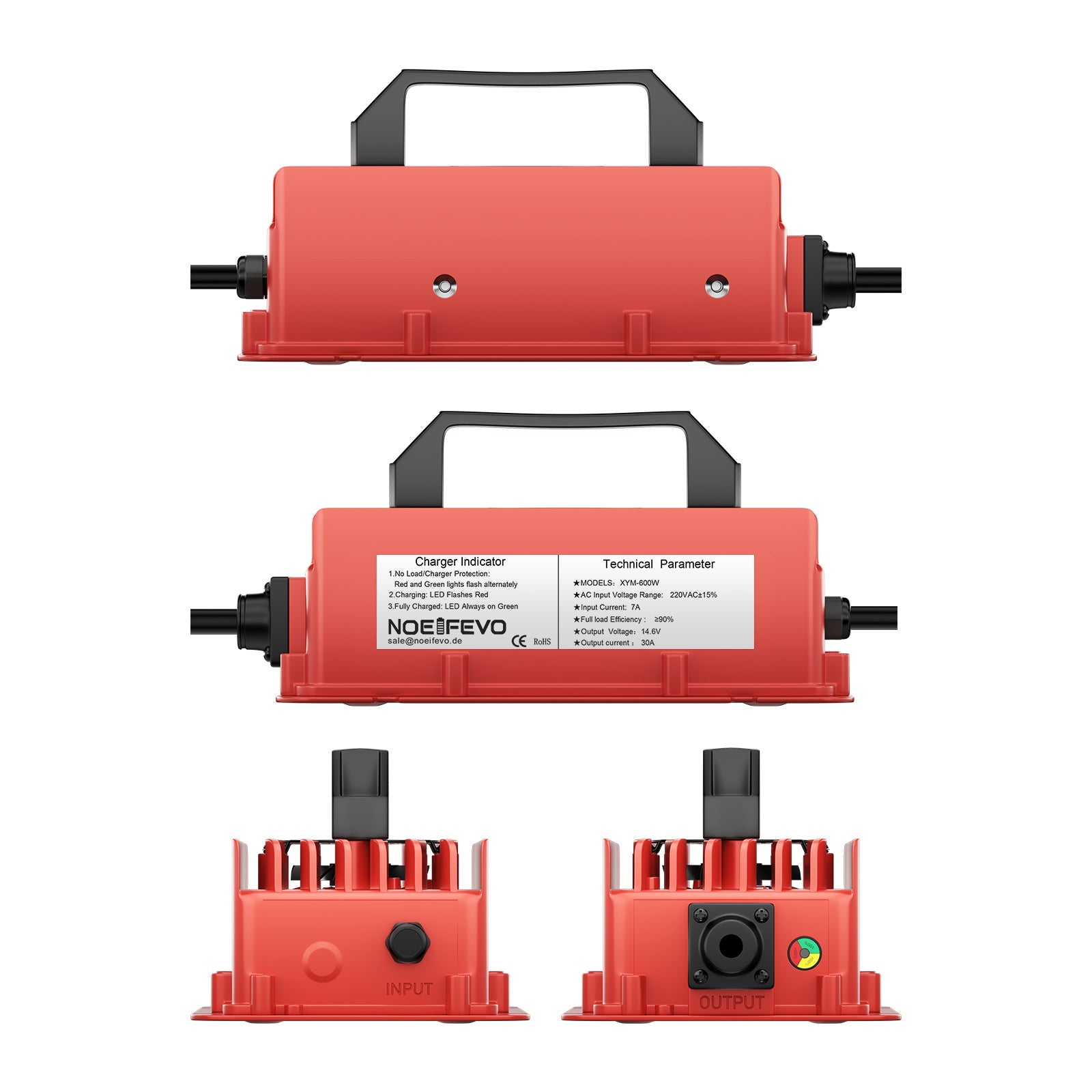 NOEIFEVO Caricabatteria LiFePO4 impermeabile 14,6 V 30 A per batteria LiFePO4 12 V (12,8 V) 4S