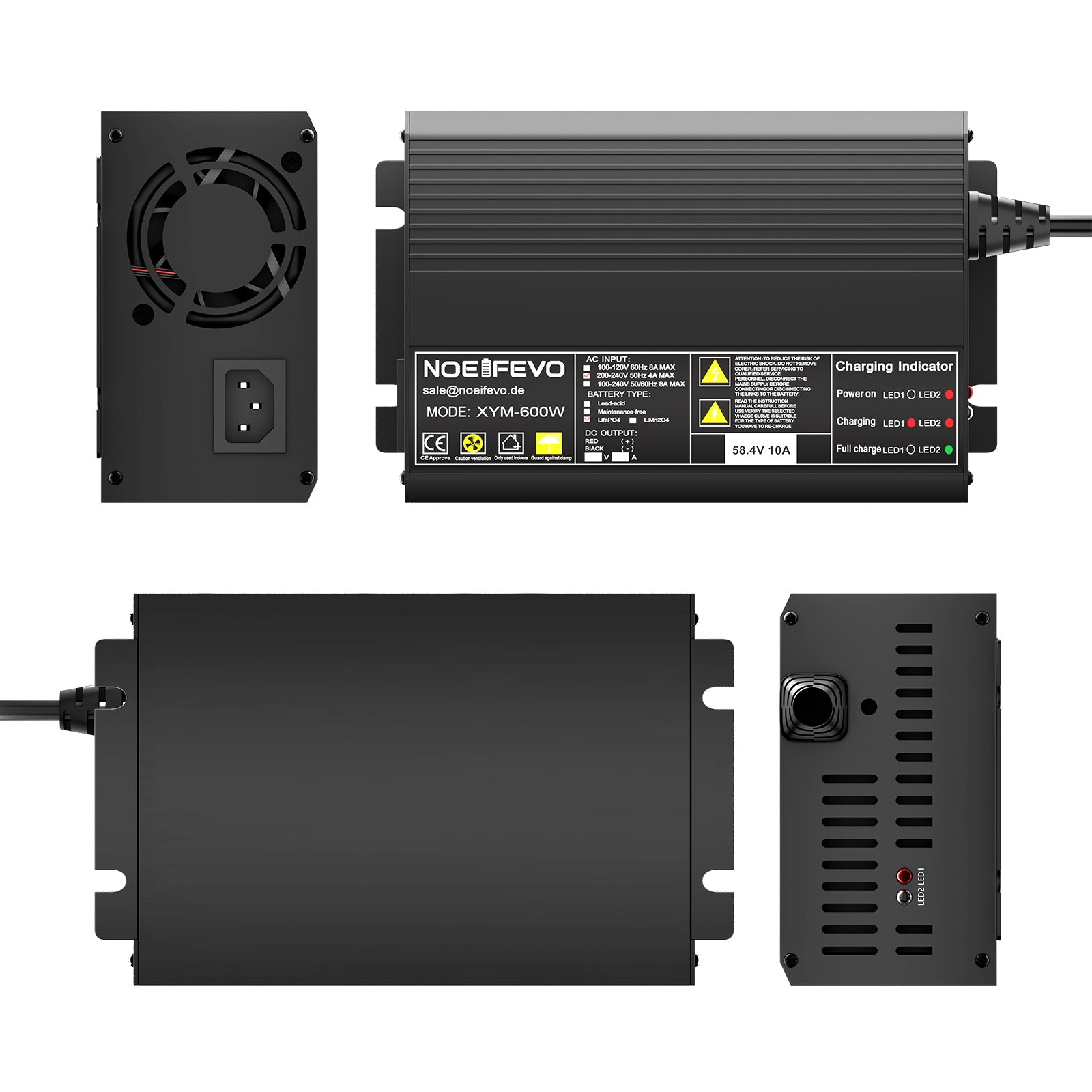 NOEIFEVO LiFePO4 58.4V 10A bateria de Carregador para 16S LiFePO4 51.2V(48V) bateria