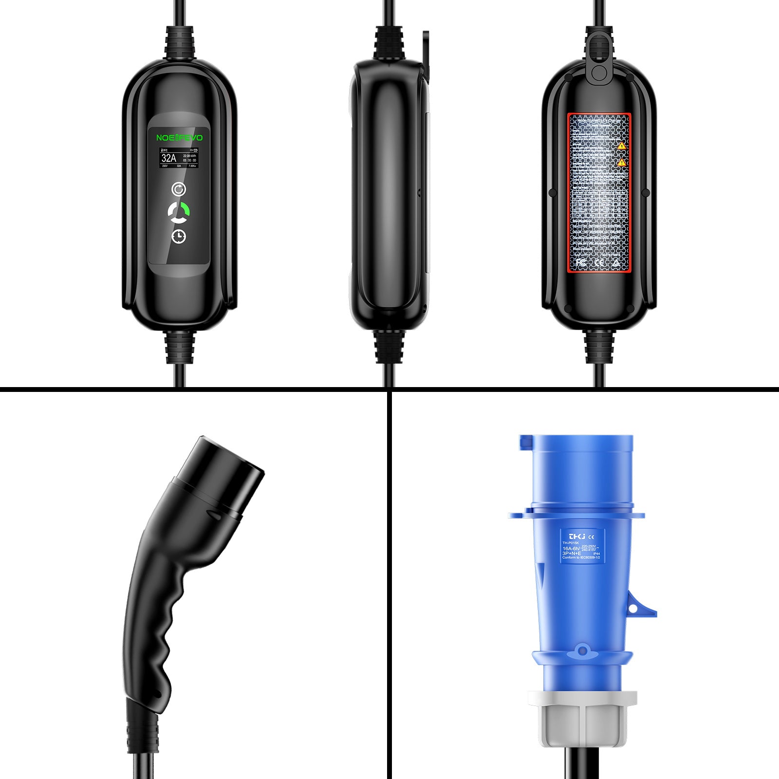 NOEIFEVO 7.2KW EV Charging Cable, Type 2 32A 1 Phase EV Charger, Mobile EVSE Charging Station with CEE Blue Plug