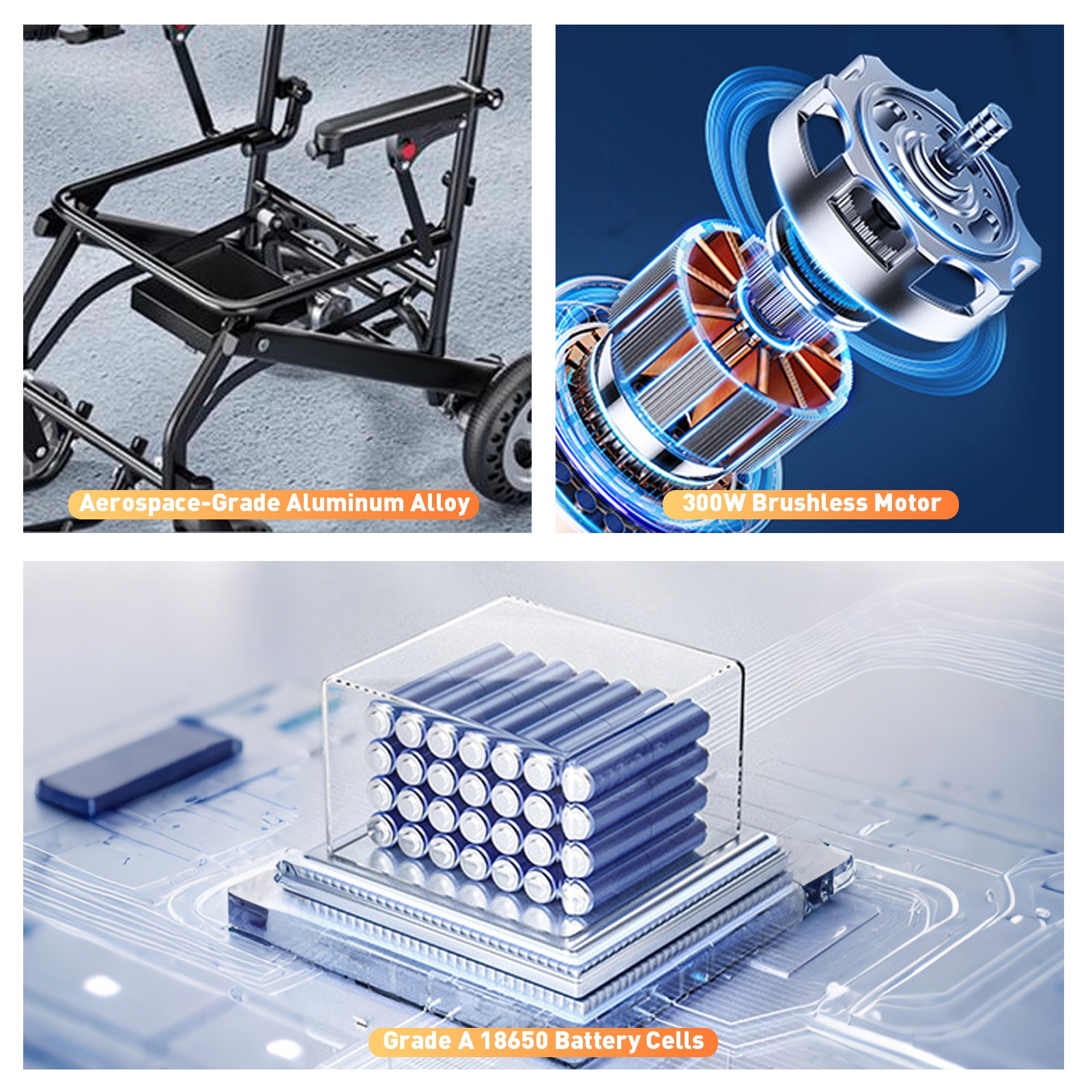 Elektrisk Rullstol – 13.6kg, 300W Motor, Avtagbart Litiumbatteri, Elektromagnetisk Broms, 100kg Bärförmåga, Lätt Hopfällbar Elrullstol Idealisk för Resor & Vardag