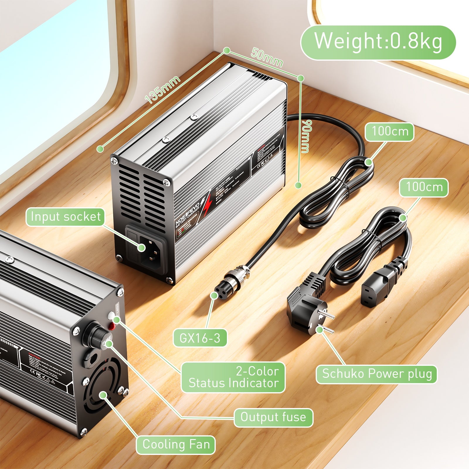 NOEIFEVO 42V 2A 3A 3.5A 4A Lithium-Oplader til 10S 37V Li-Ion Lipo Batterier, Køleventilator, Automatisk Afbrydelse