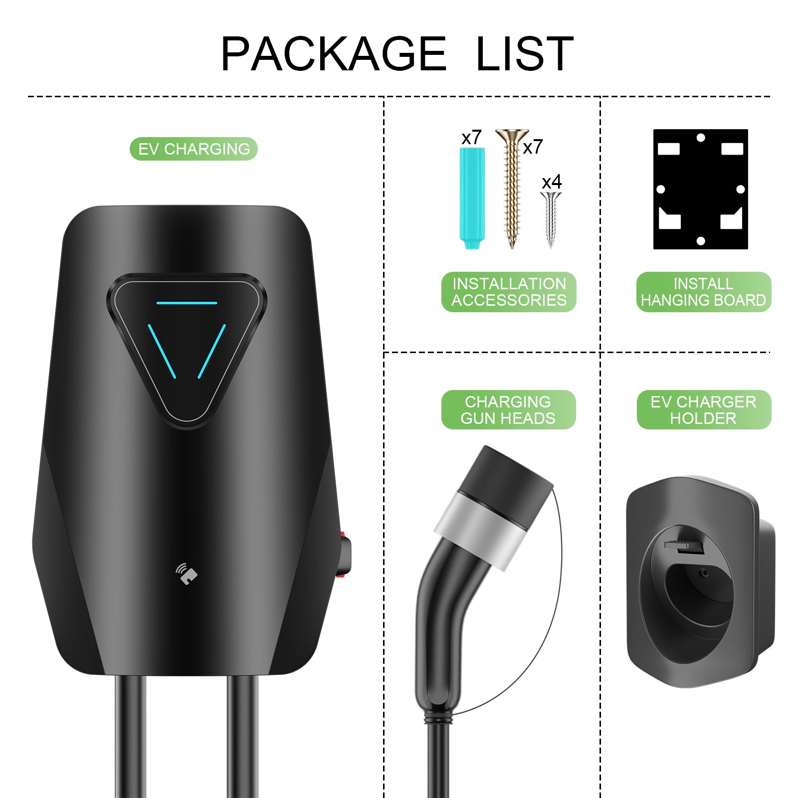 Noeifevo Q5 7KW 11KW 22KW EV Wallbox Laddstation, 5M Laddkabel vattentät