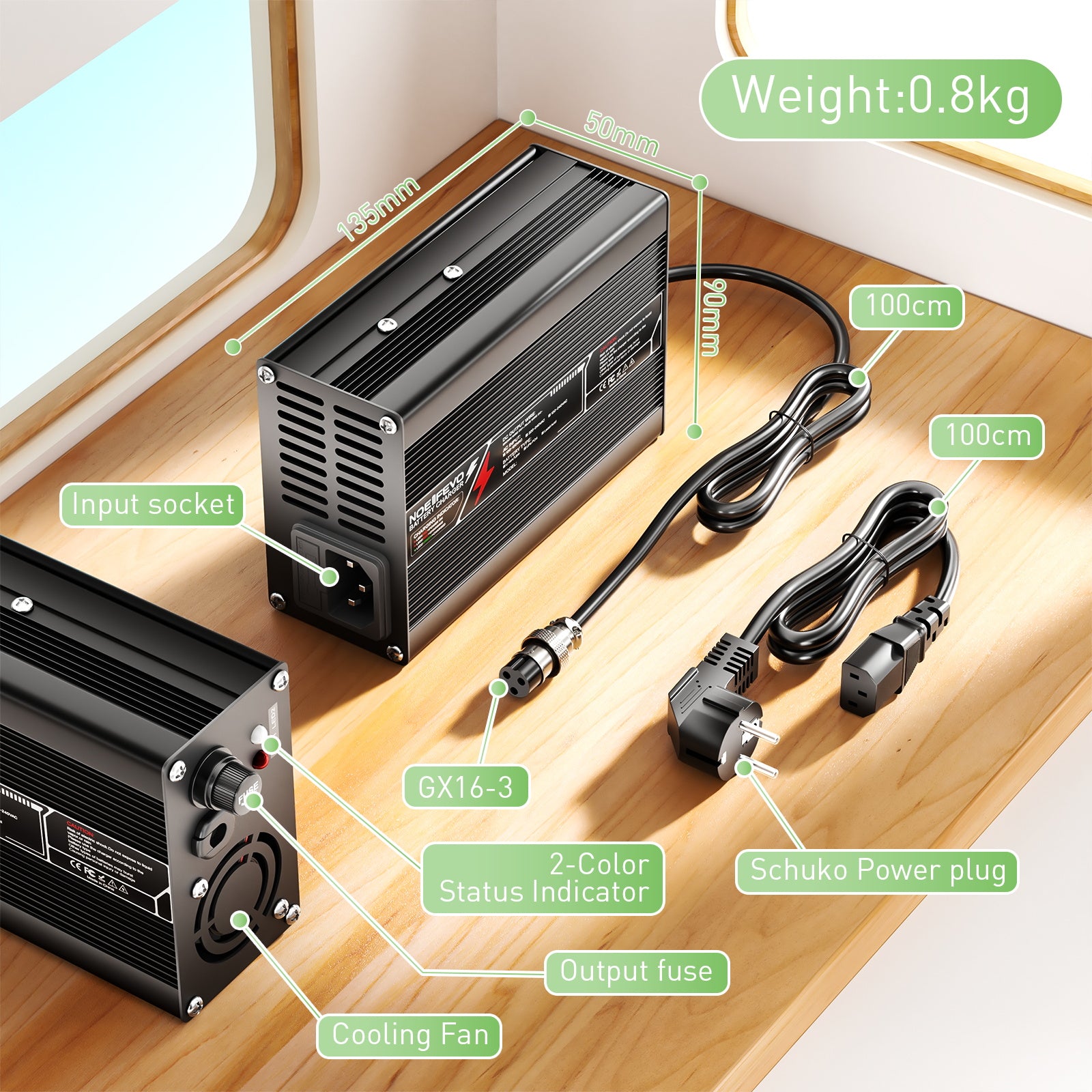 NOEIFEVO 54,6V 5A lithiová nabíječka pro 13S 48V baterii skútru Ebike, hliníkový kryt, ventilátor