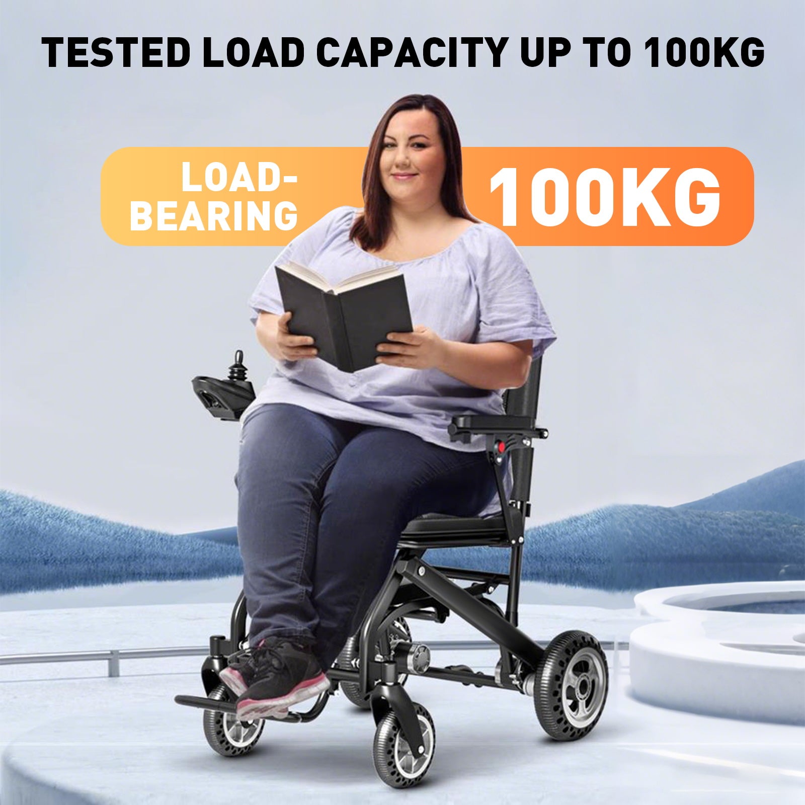 Elektrisk Rullstol – 13.6kg, 300W Motor, Avtagbart Litiumbatteri, Elektromagnetisk Broms, 100kg Bärförmåga, Lätt Hopfällbar Elrullstol Idealisk för Resor & Vardag