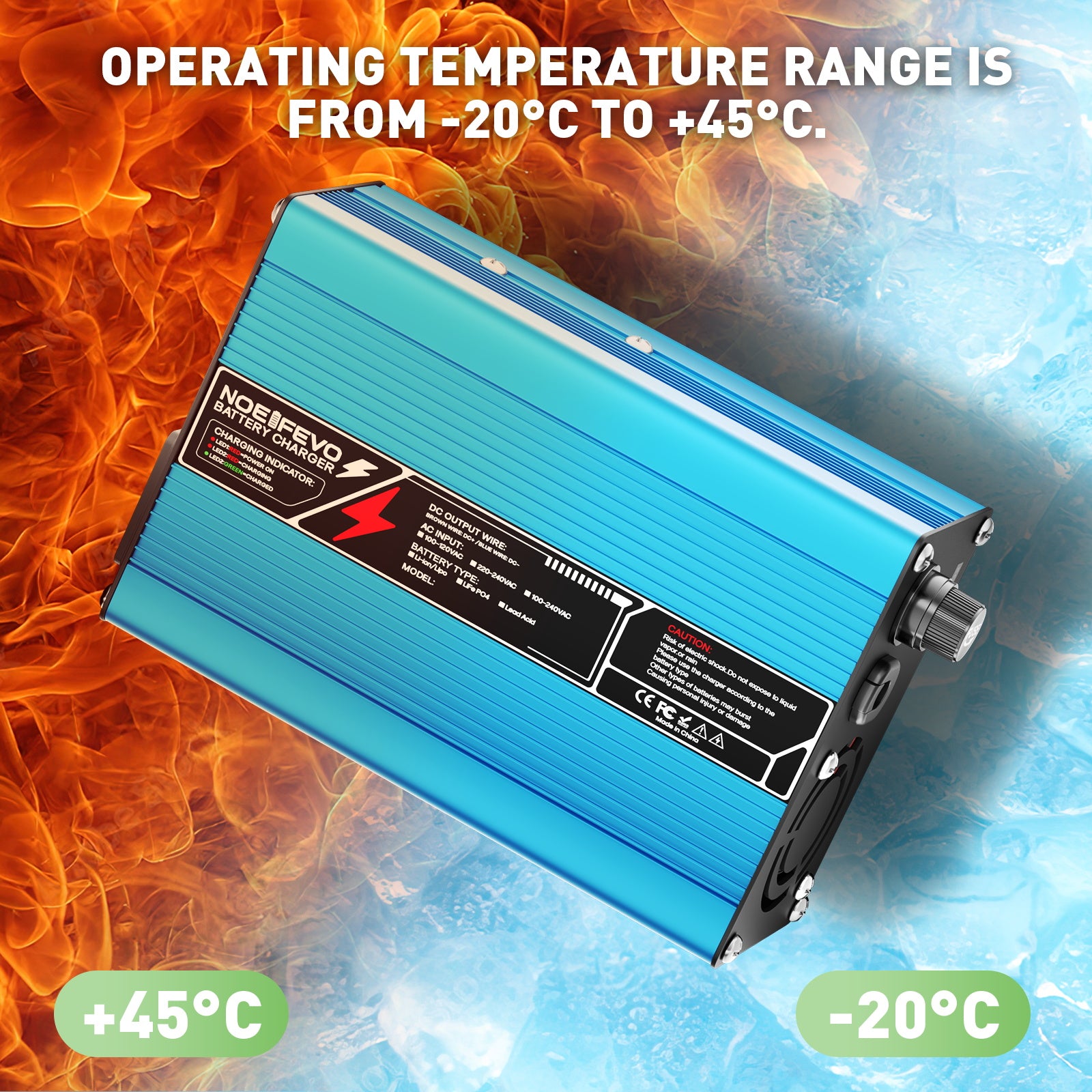 NOEIFEVO 48V 5A bly-syrabatteriladdare för 55,2V-58,8V-batterier, automatisk avstängning, aluminiumhus, med kylfläkt