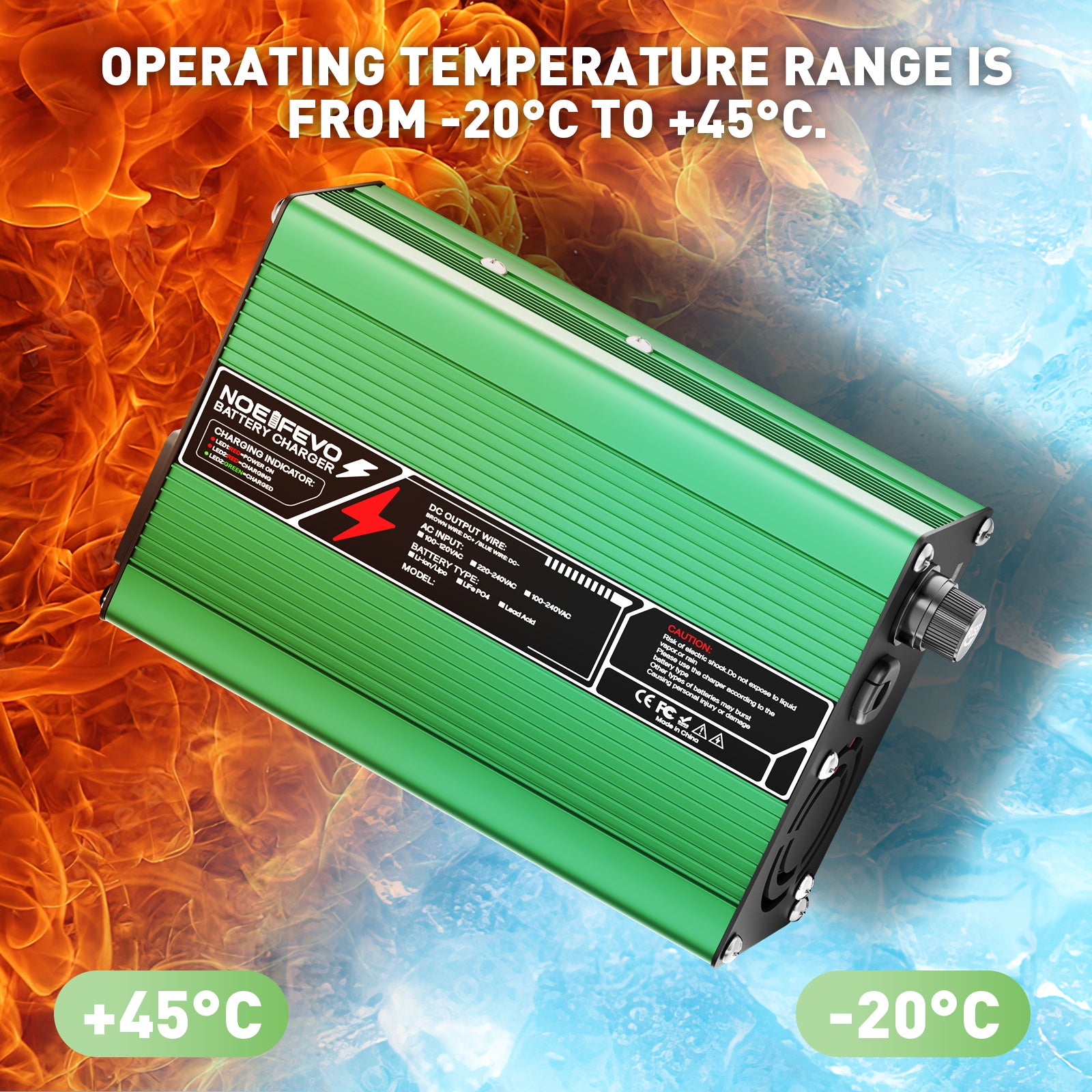 NOEIFEVO 21V 5A Lithium-laddare för 5S 18,5V Li-Ion Lipo-batterier, kylfläkt, automatisk avstängning (GRÖN)