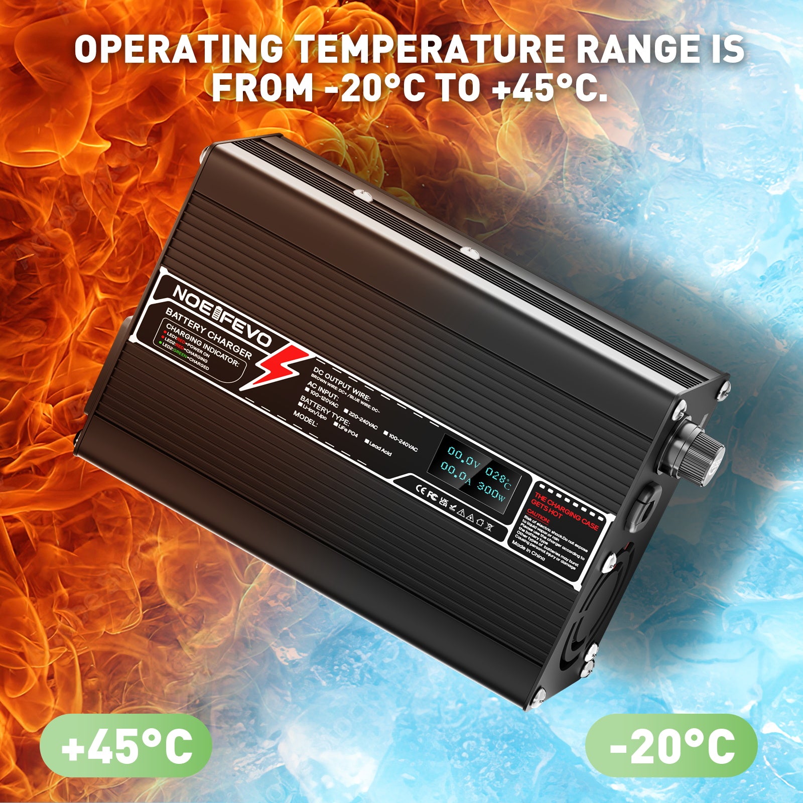 NOEIFEVO 55.2V-58.8V 3A bly-syrabatteriladdare för 48V bly-syrabatteri, med LCD-display, kylfläkt, automatisk avstängning