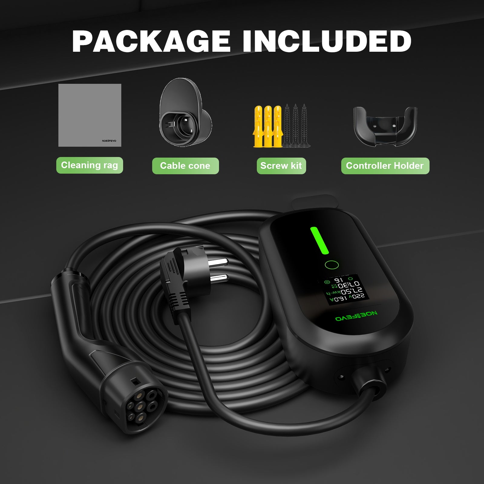 NOEIFEVO Typ 2 Ladekabel Schuko 3,7kW - 4m/6m/11m |6-16A|1-phasig Tragbare EV Ladegerät IP65 Wasserdicht mit LCD-Anzeige, Einstellbarer Ladeleistung, Einstellung Startzeit, für Allen EVs(IEC 62196-2) & PHEVS