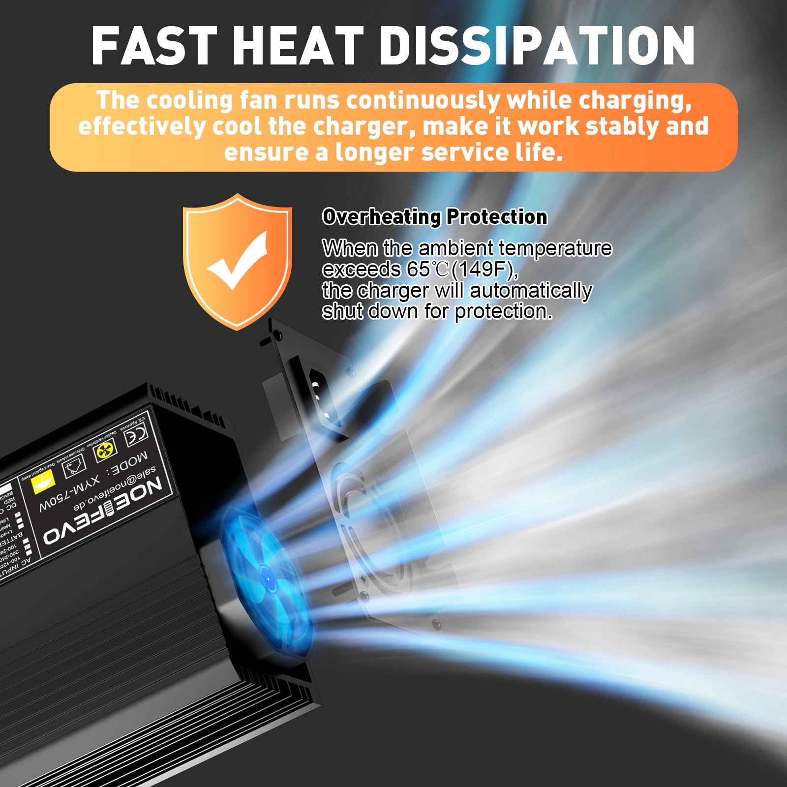 Noeifevo 14,6V 50A Snabb Lithium LiFePO4 batteriladdare för 12V(12,8V) LiFePO4 batteri, 0V BMS aktivera, automatisk avstängning med fullt skydd