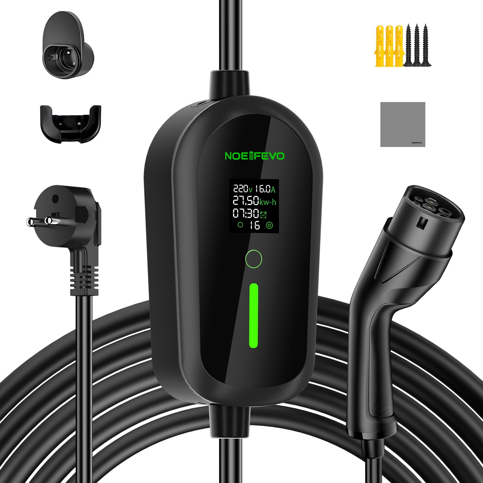 Noeifevo Prenosná nabíjačka typu 2 /Typ 1 3,7 kW 16 A, mobilný nabíjací kábel so Schuko, 5 m/10 m/15m