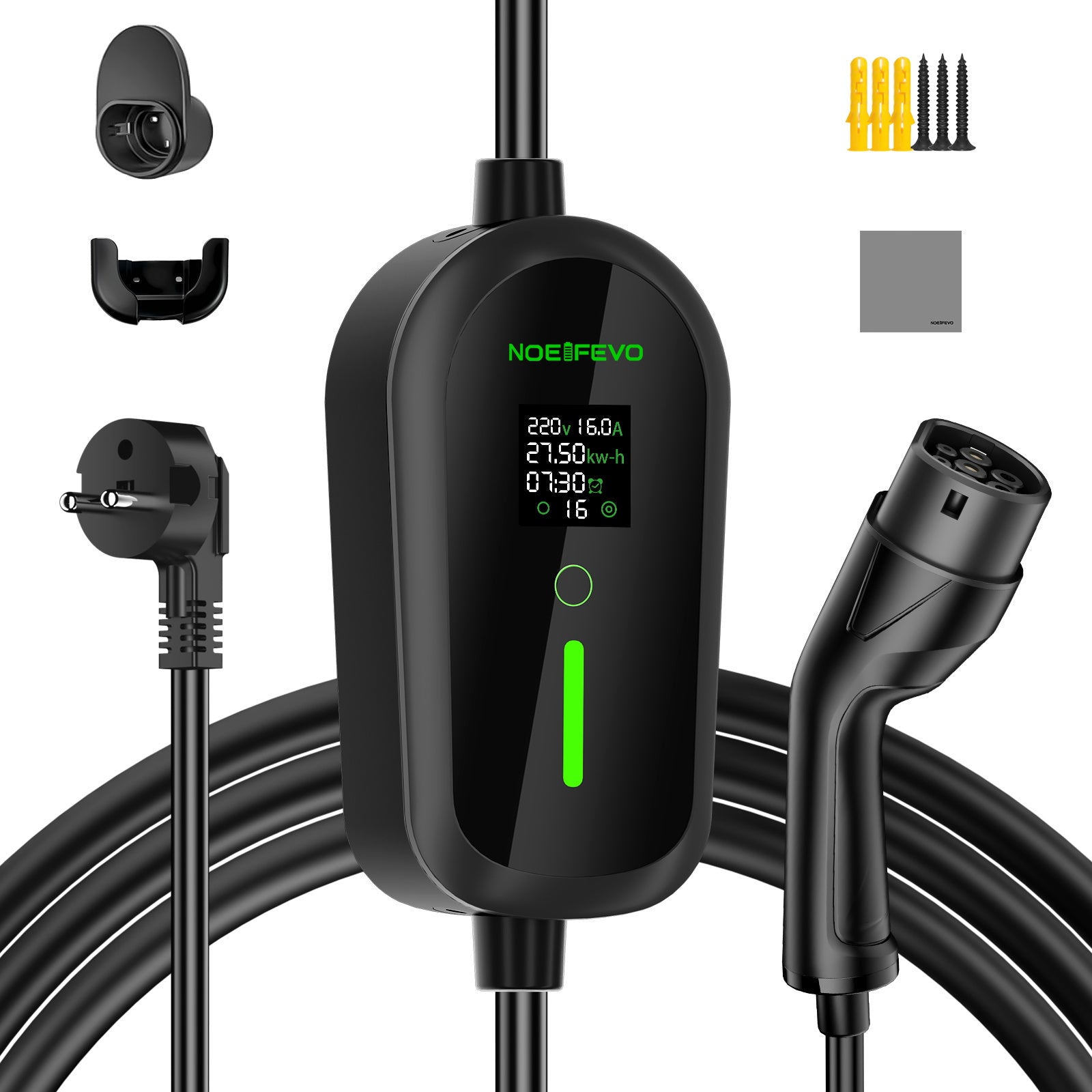 Noeifevo Prenosná nabíjačka typu 2 /Typ 1 3,7 kW 16 A, mobilný nabíjací kábel so Schuko, 5 m/10 m/15m