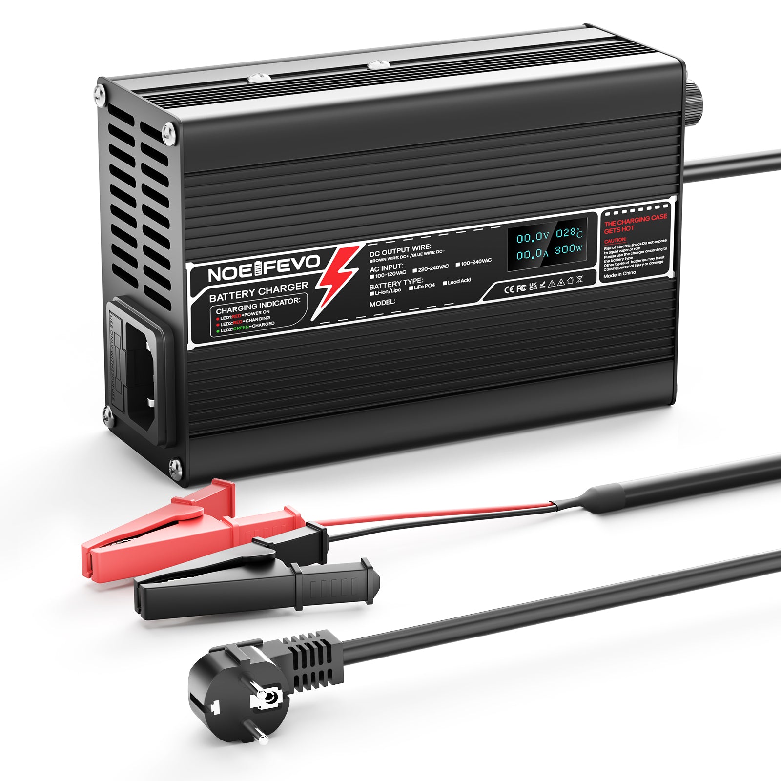 מטען ליתיום NOEIFEVO 25.2V 4A עבור סוללות Li-Ion Lipo 6S 22.2V, עם תצוגת LCD, מאוורר קירור, כיבוי אוטומטי