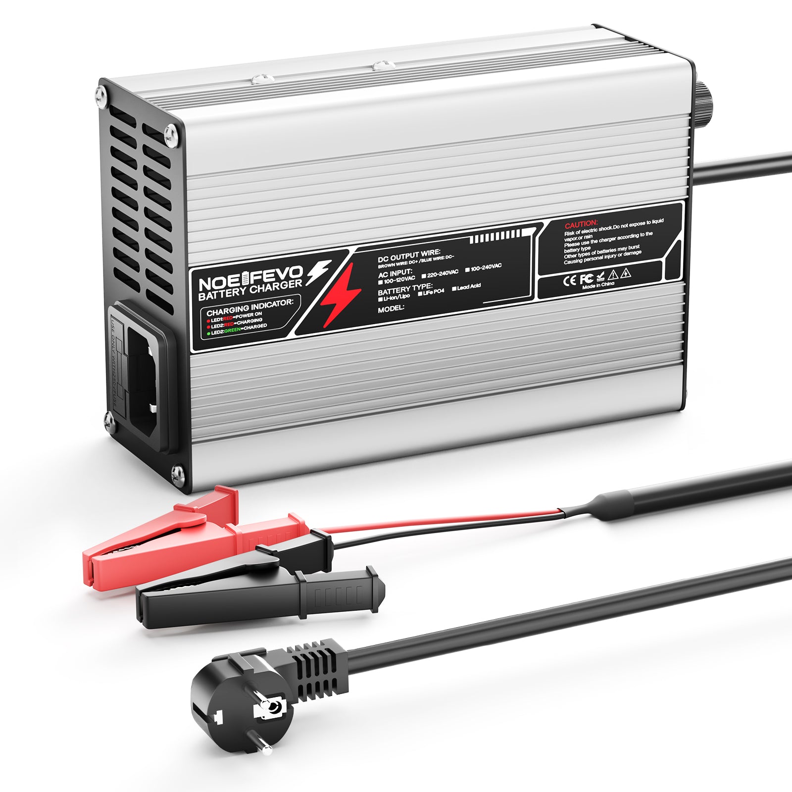 NOEIFEVO 12.6V 5A 6A 7A 8A 10A מטען ליתיום עבור סוללות Li-Ion Lipo 3S 11.1V, מאוורר קירור, כיבוי אוטומטי.