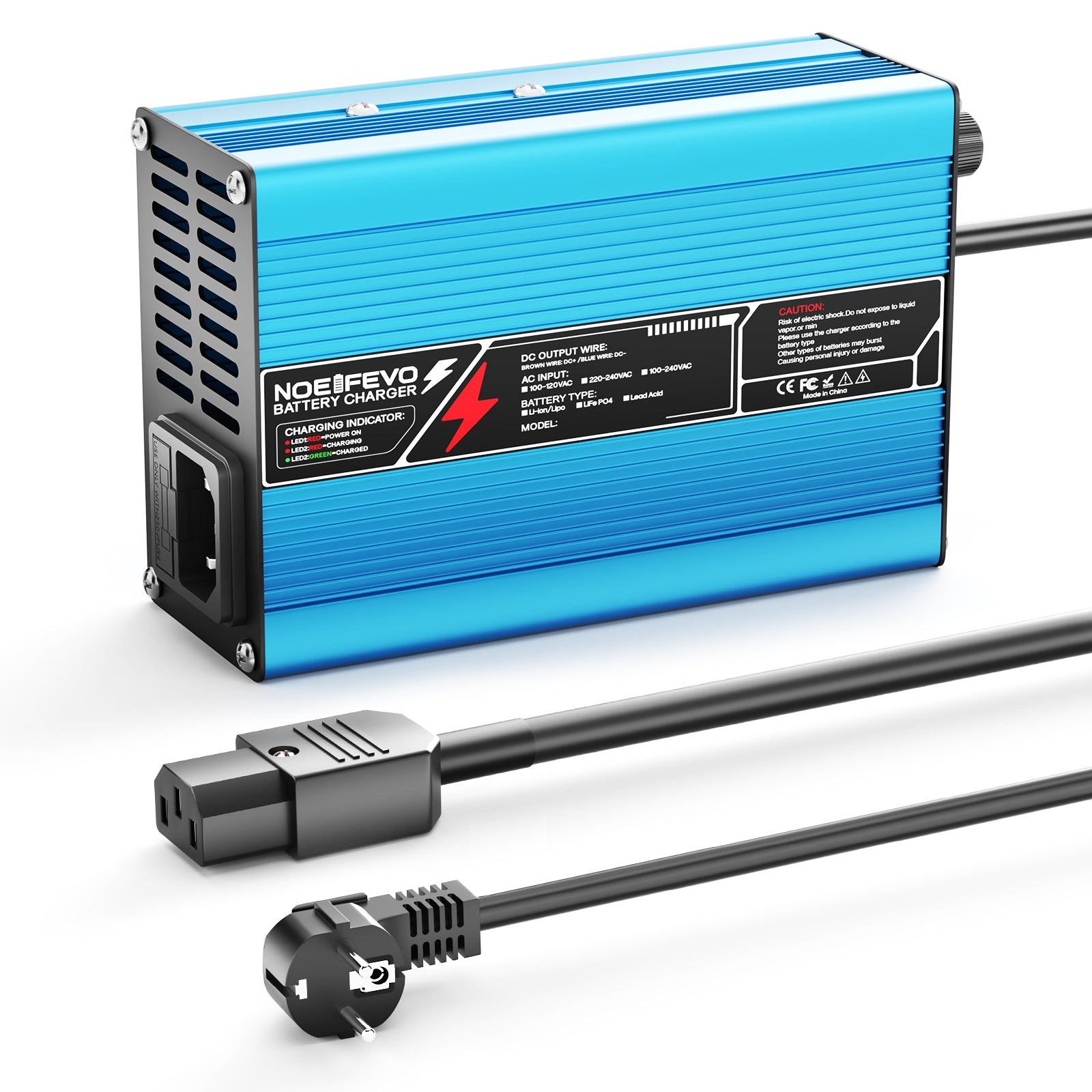 NOEIFEVO 13.8V-14.7V 8A Loodzuuracculader voor 12V loodzuuraccu, koelende ventilator, automatische uitschakeling (BLAUW)