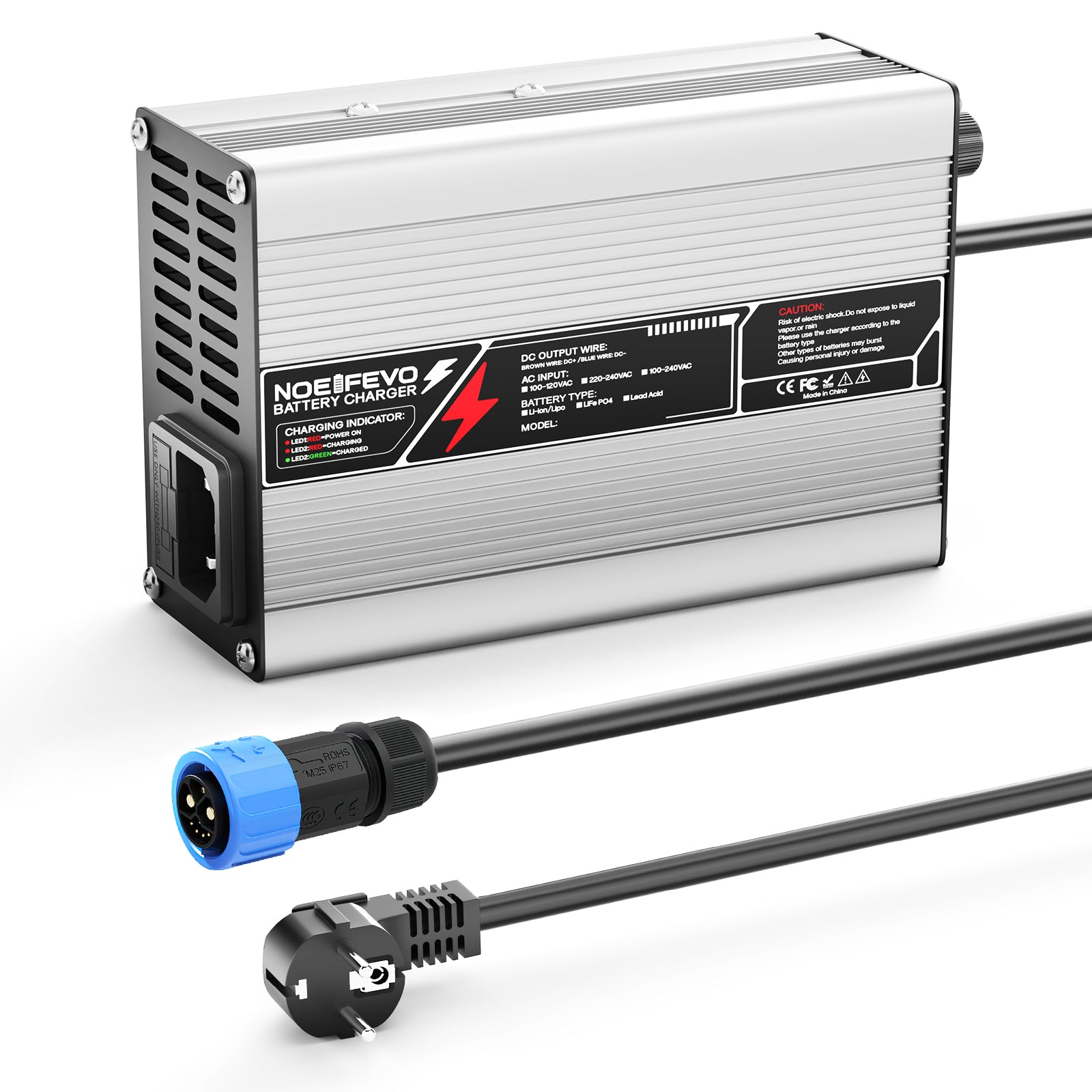 NOEIFEVO Cargador de Litio 42V 2A 3A 3.5A 4A para Baterías Li-Ion Lipo 10S 37V, Ventilador de Refrigeración, Apagado Automático