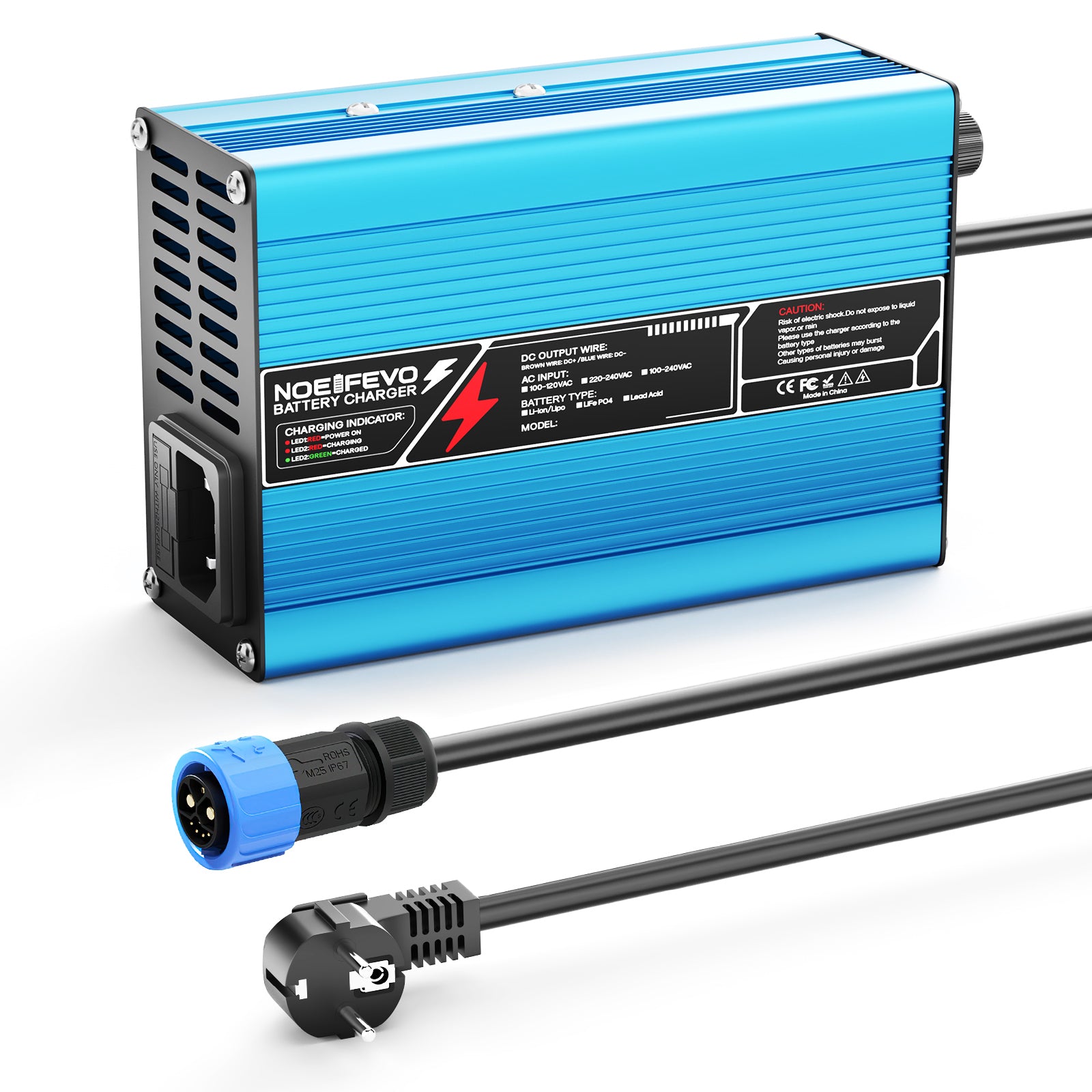 NOEIFEVO 54,75V 5A LiFePO4  batería de Cargador  para batería de 48 V 15 S, apagado automático, scooter eléctrico, motocicleta con ventilador de refrigeración