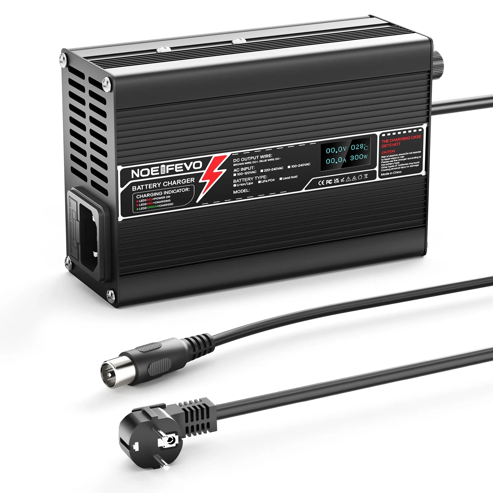 מטען ליתיום NOEIFEVO 25.2V 4A עבור סוללות Li-Ion Lipo 6S 22.2V, עם תצוגת LCD, מאוורר קירור, כיבוי אוטומטי