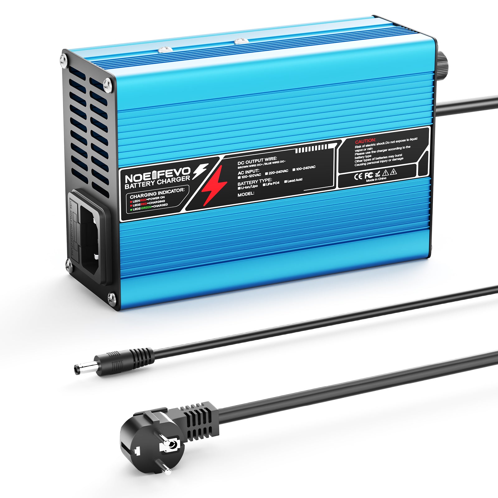 NOEIFEVO 25.2V 2A 3A 4A 5A Litiumladdare för 6S 22.2V Li-Ion Lipo-batterier, kylfläkt, automatisk avstängning (BLÅ)