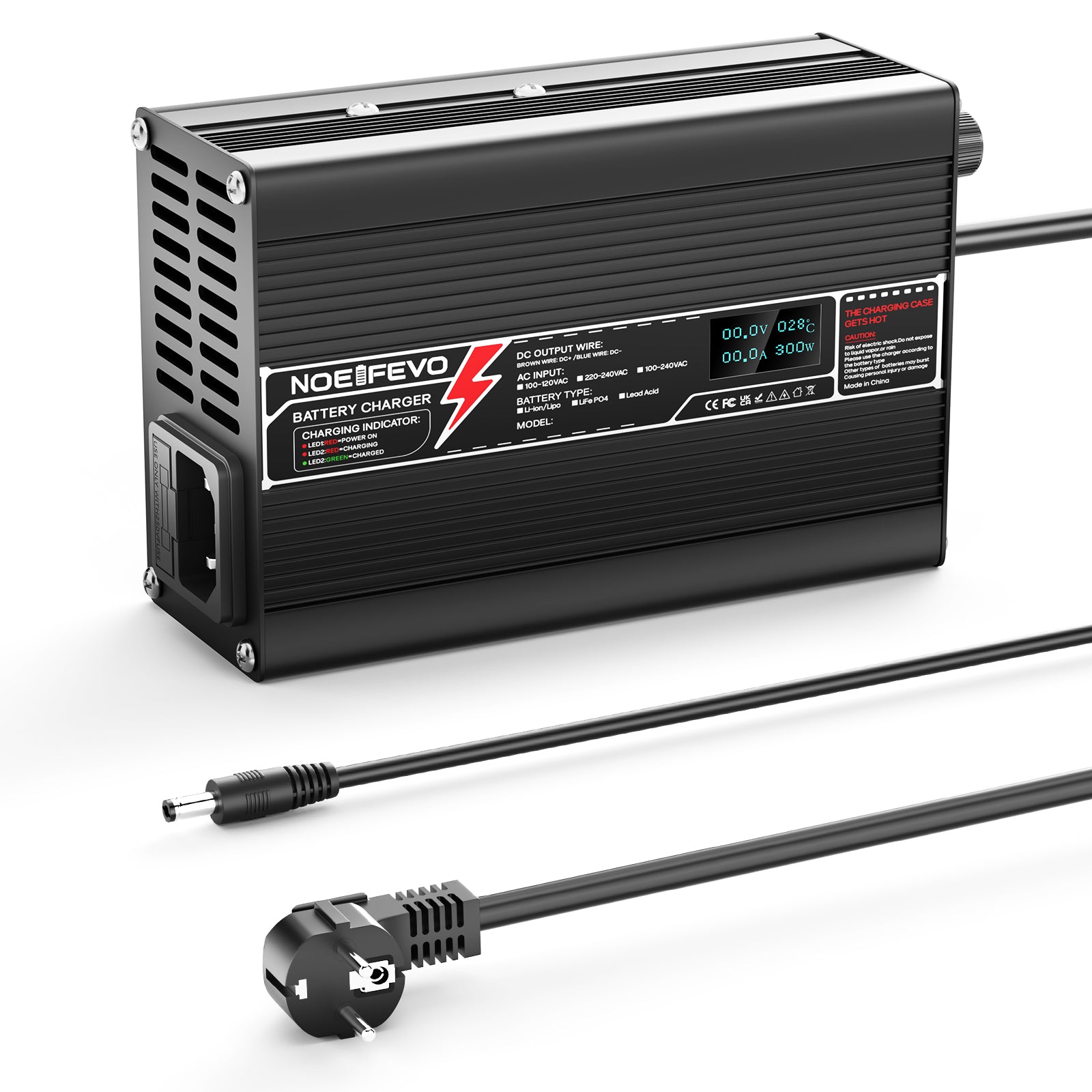 NOEIFEVO 29,4V 2A  litio al Caricabatterie per batterie Li-Ion Lipo 7S 25,9V, con display LCD, ventola di raffreddamento e spegnimento automatico