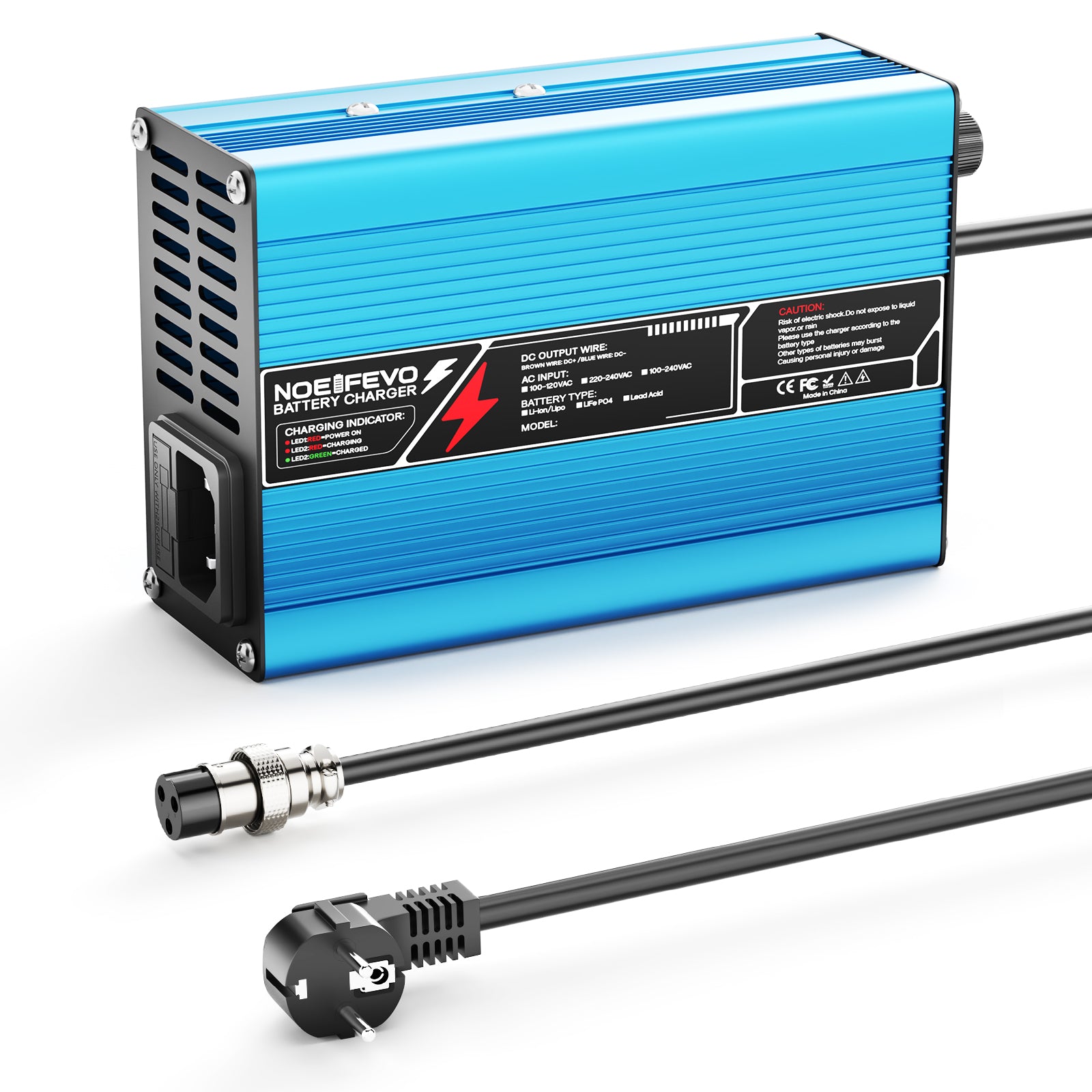 NOEIFEVO 16.8V 10A מטען ליתיום עבור סוללות Li-Ion Lipo 4S 14.8V, מאוורר קירור, כיבוי אוטומטי (כחול)